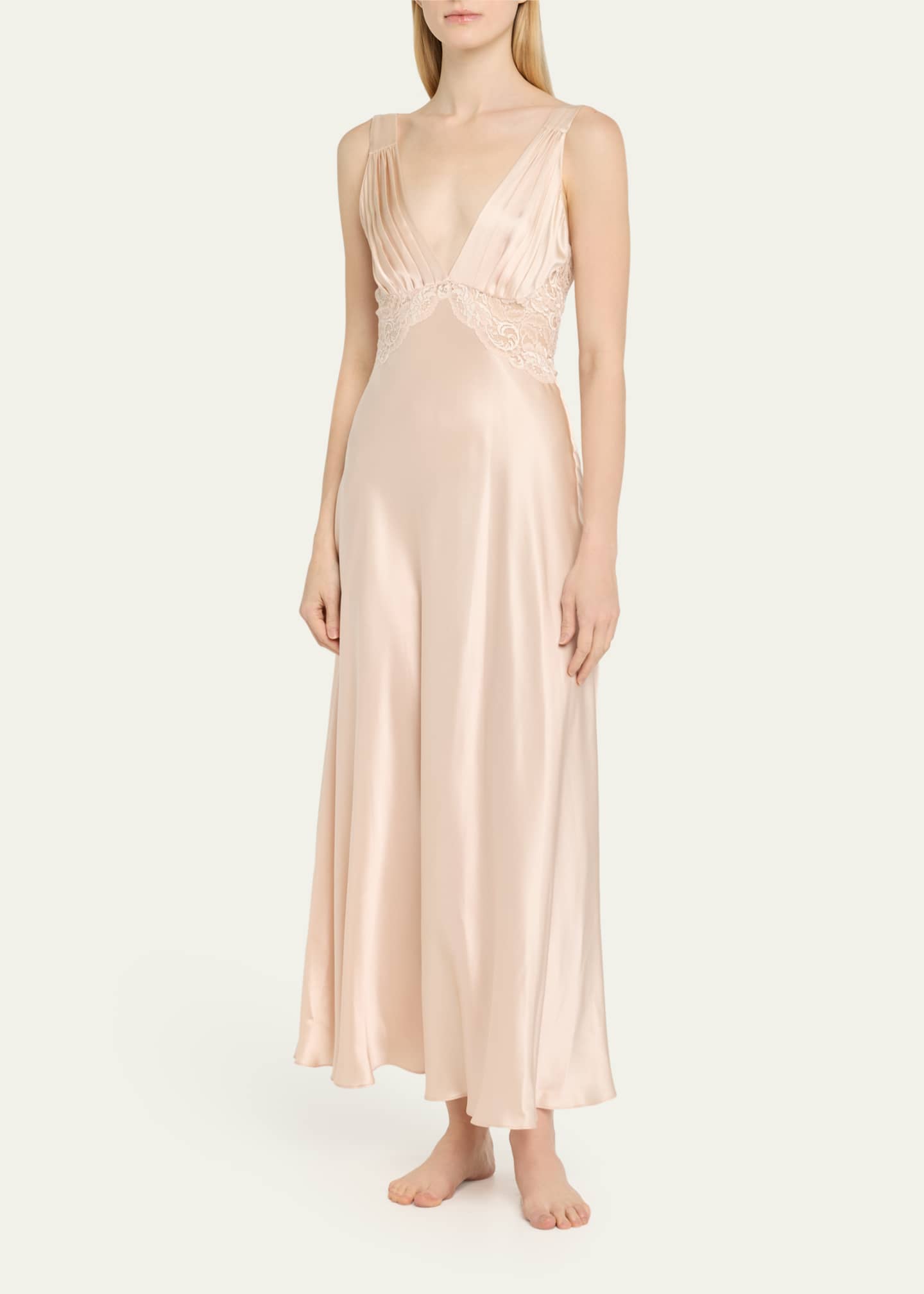 Christine Lingerie Bijoux Lace-Inset Silk Gown - Bergdorf Goodman