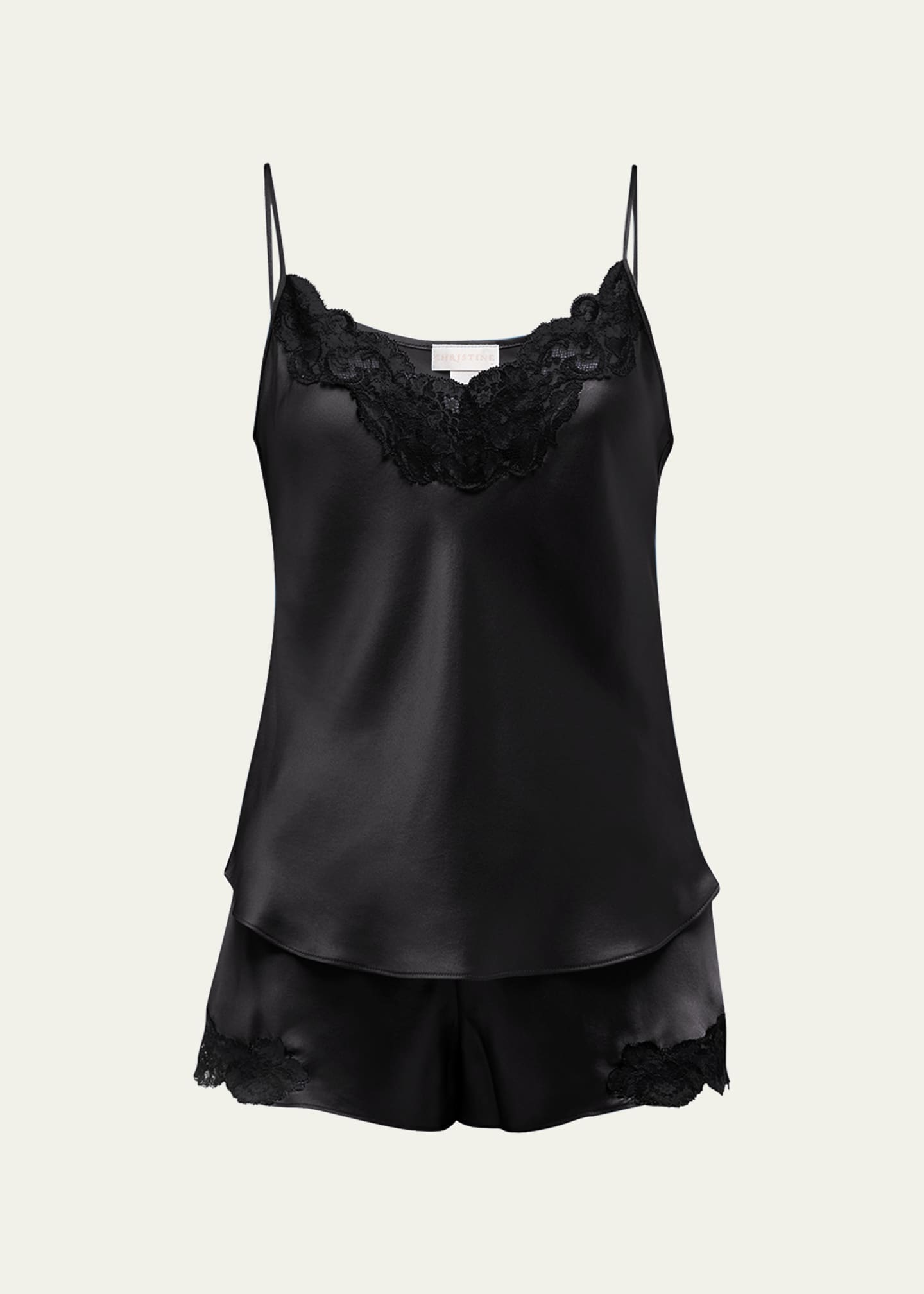 Christine Lingerie Bijoux Short Lace-Trim Silk Pajama Set - Bergdorf ...