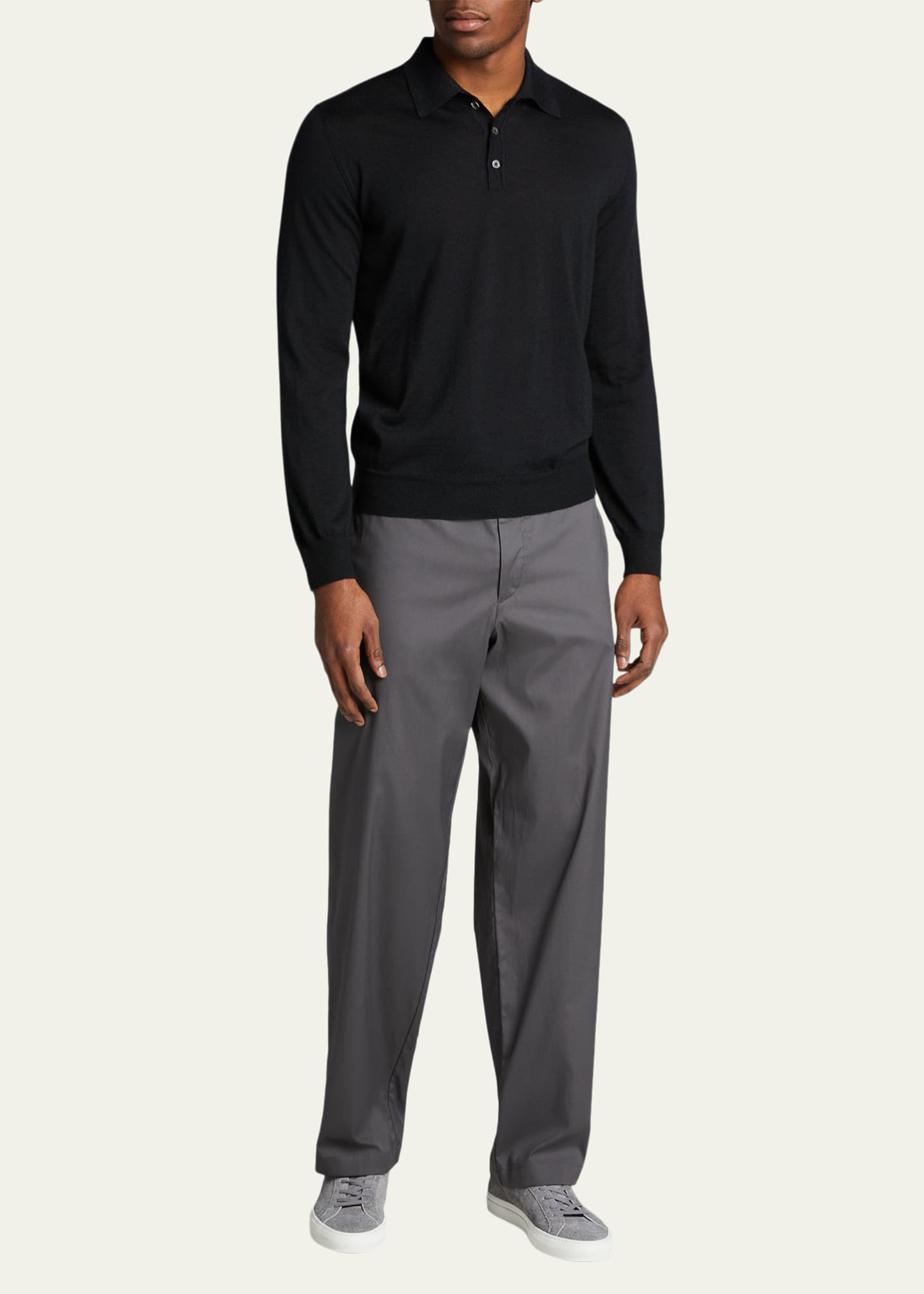 Bergdorf Goodman Long-Sleeve Cashmere Polo Sweater Image 2 of 5
