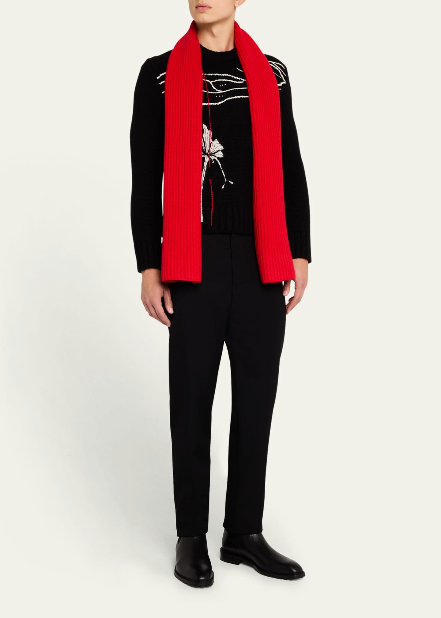 Bergdorf Goodman Ribbed Cashmere Scarf, Black Image 2 of 4