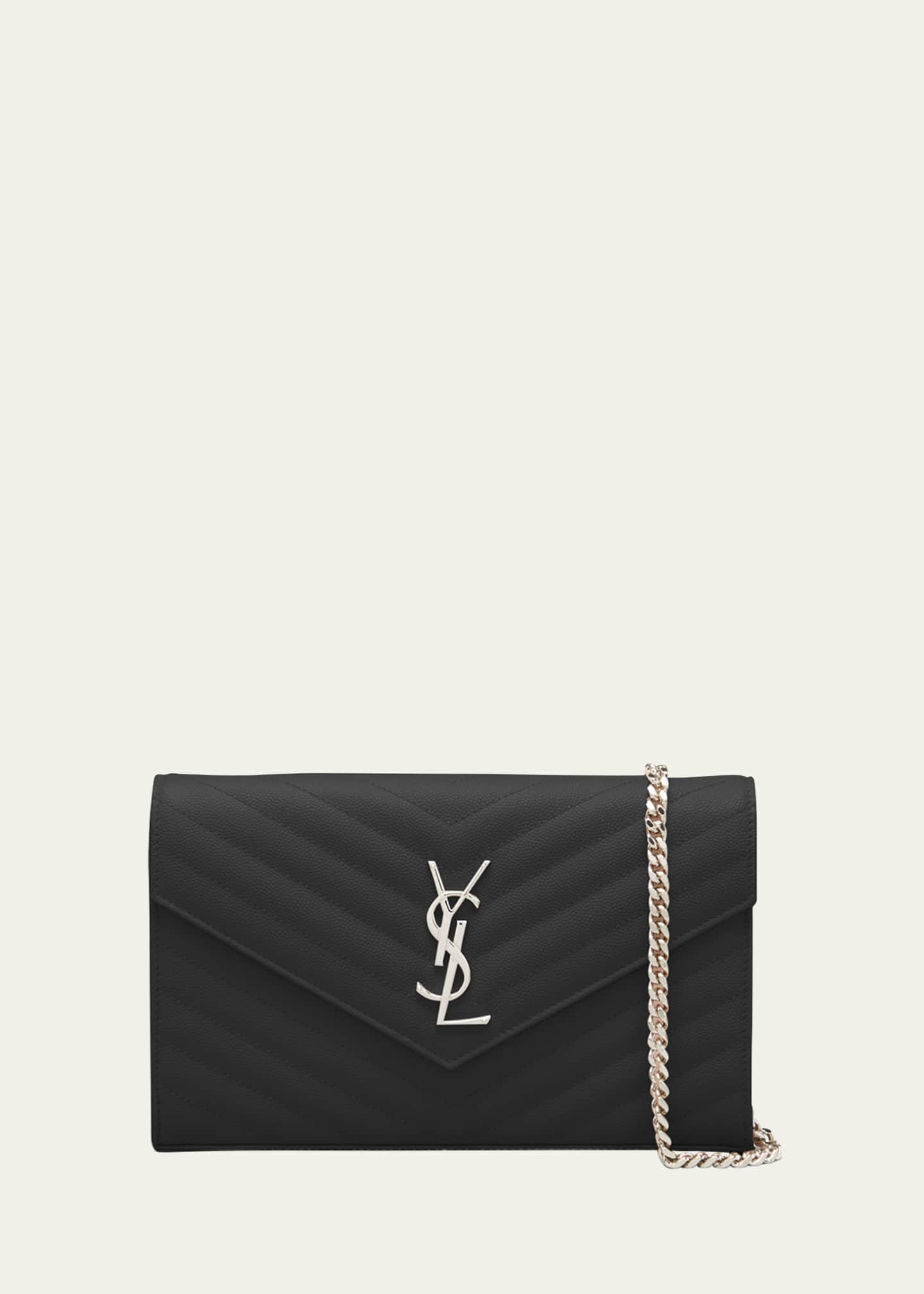 Saint Laurent Monogram Leather Chain Wallet Black