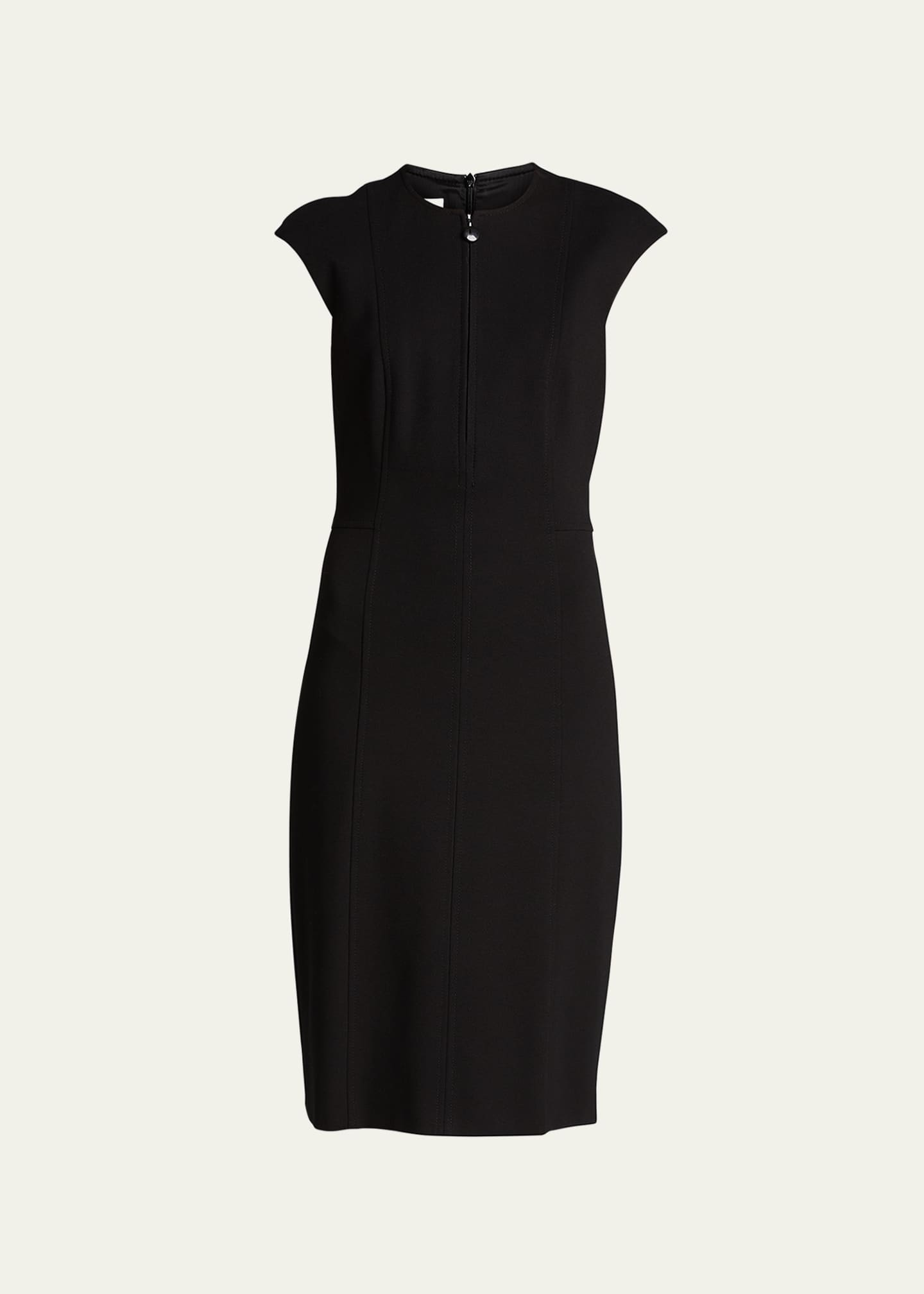 Akris punto Cap-Sleeve Zip-Front Seamed Dress, Black - Bergdorf Goodman