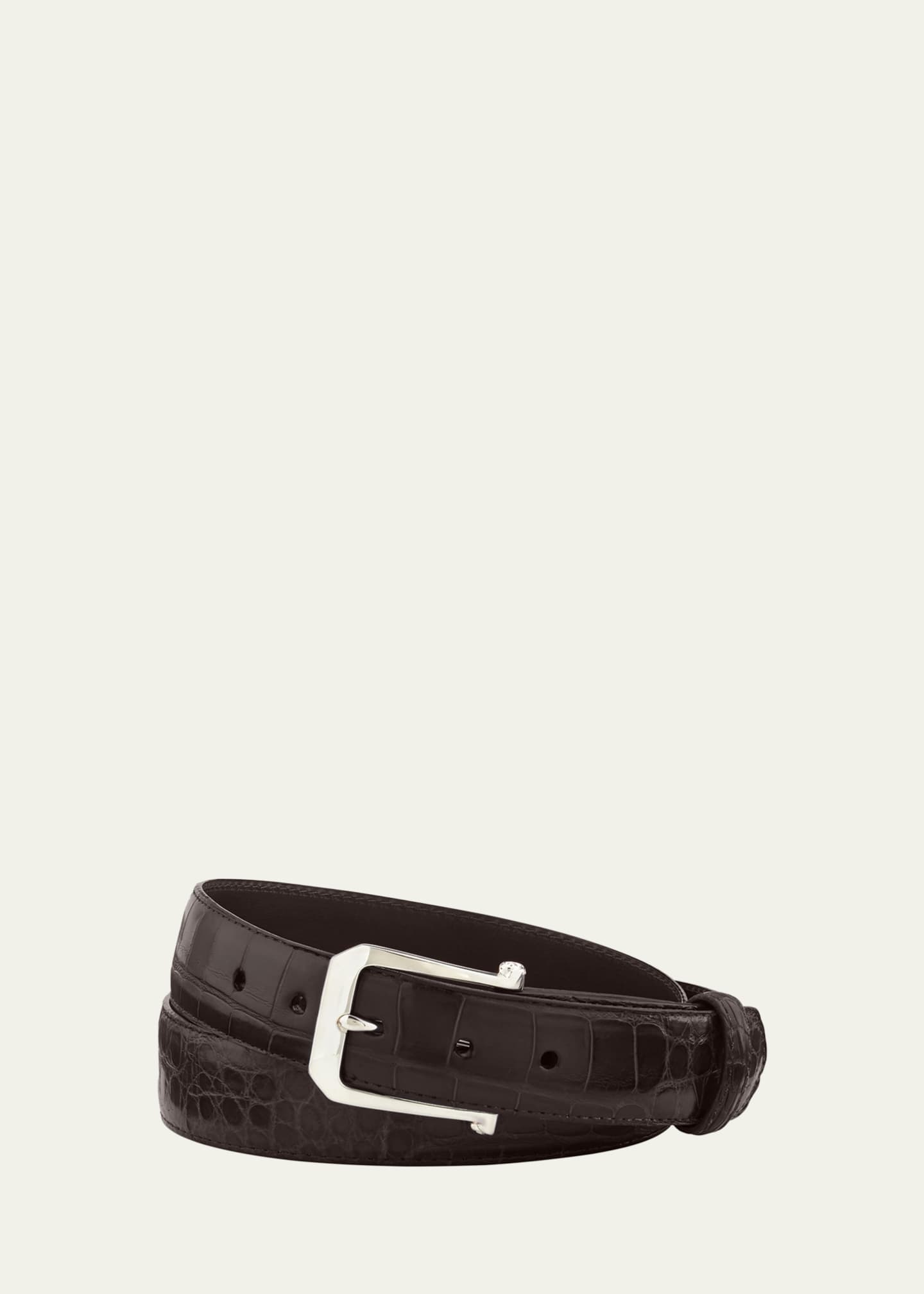 W. Kleinberg Men's Matte Alligator Belt with Sterling Silver Buckle
