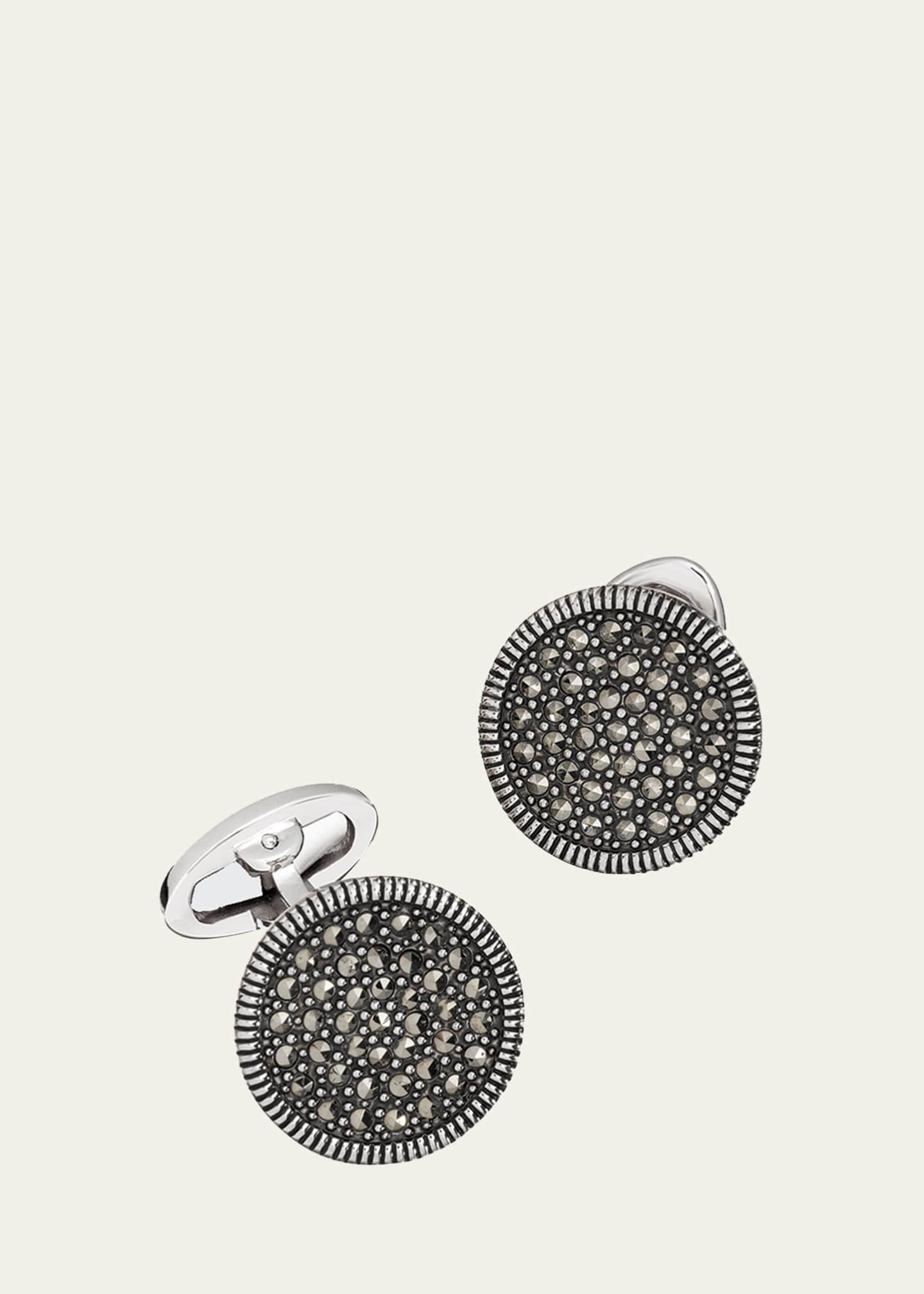 Jan Leslie Round Marcasite Cuff Links, Gray