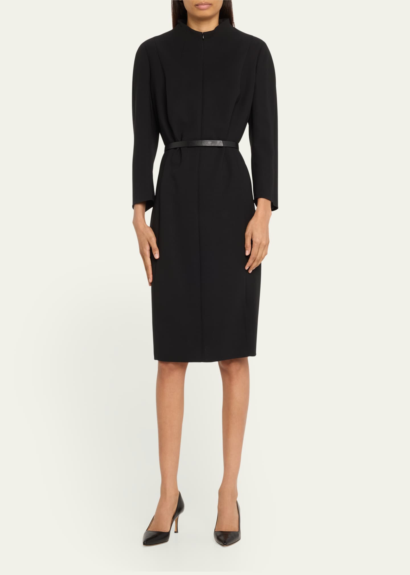 Akris Split-Neck Double-Face Wool Sheath Dress Image 2 of 5