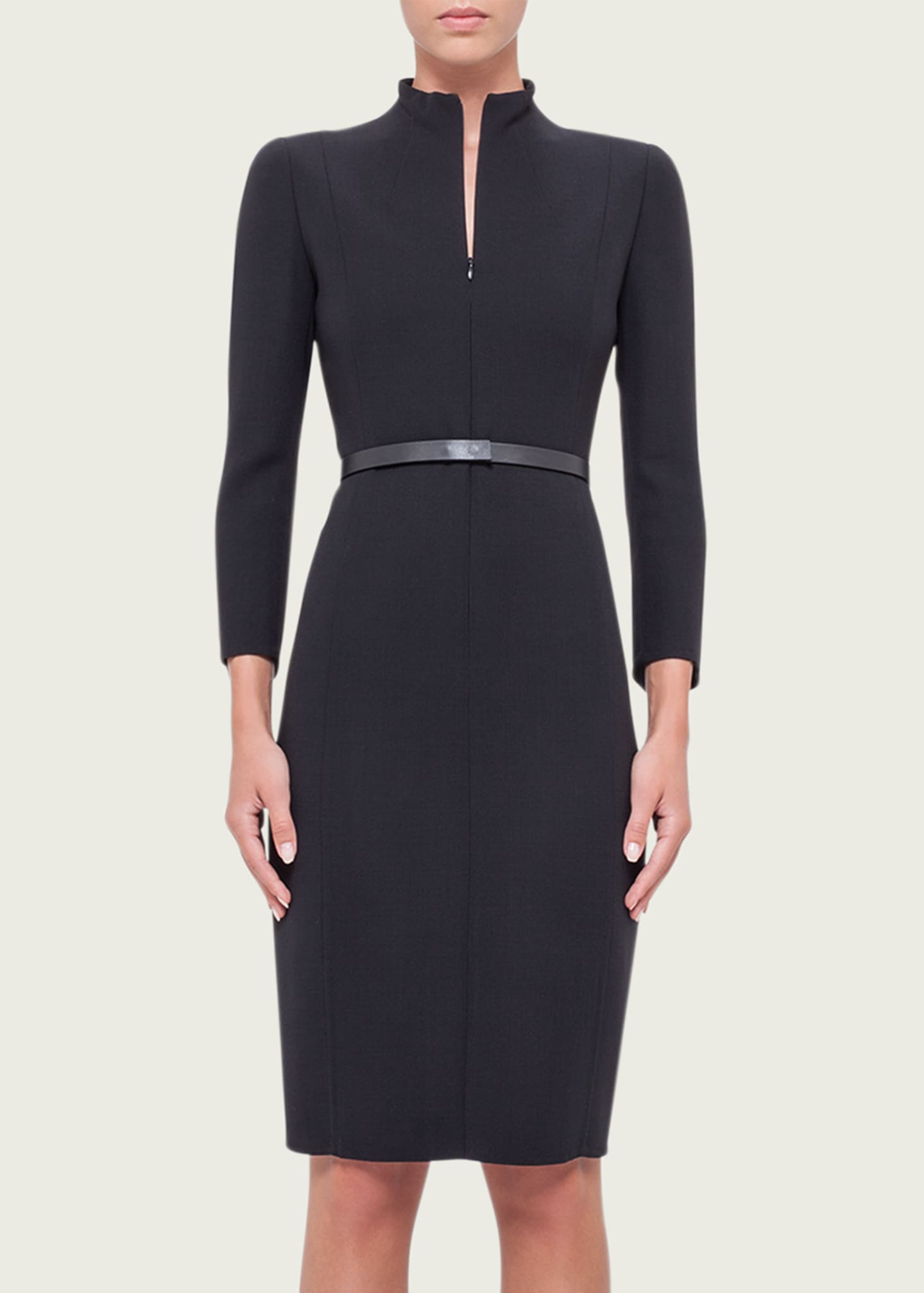 Akris Split Neck Double Face Wool Sheath Dress