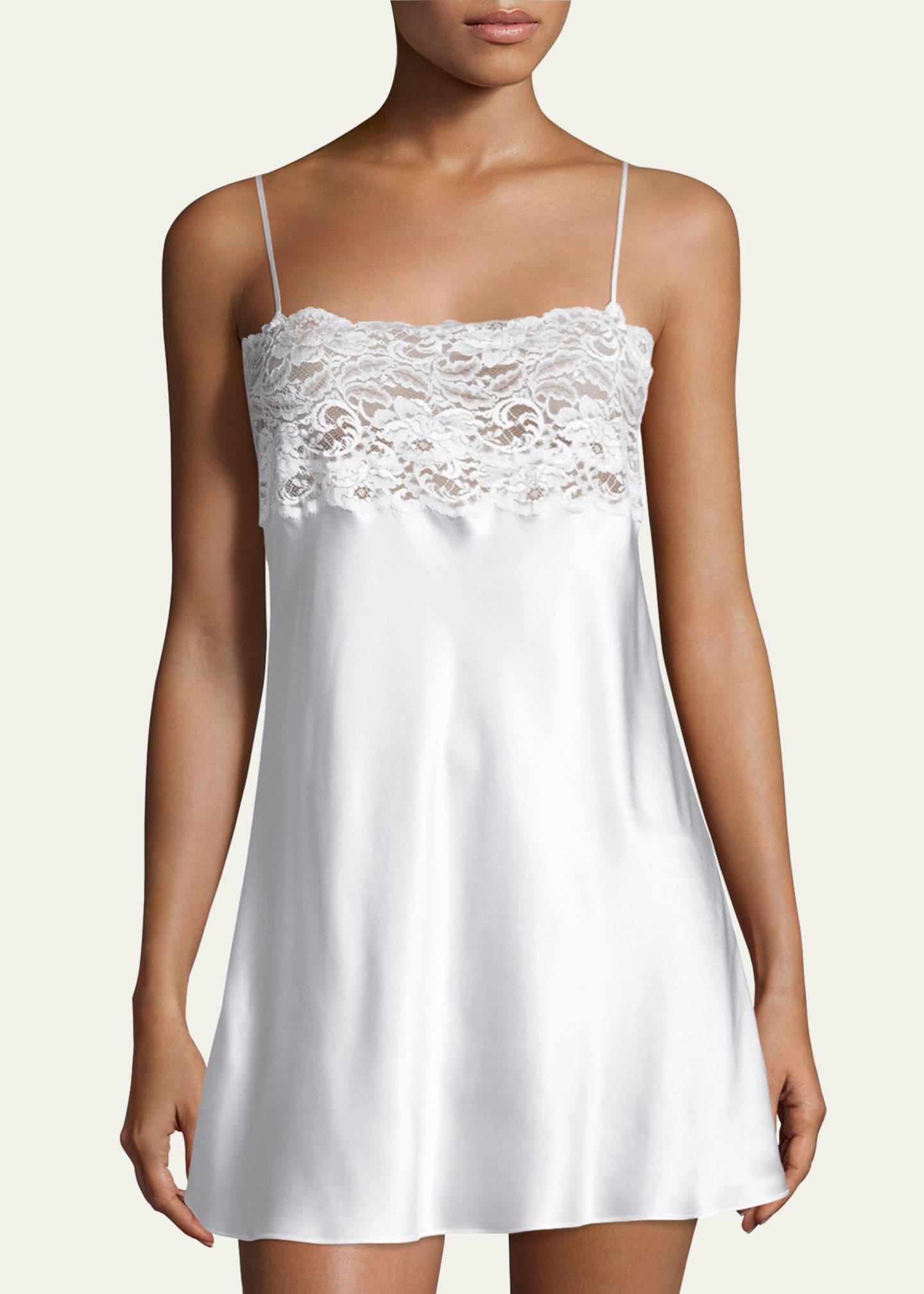 Christine Lingerie Bijoux Lace-Trim Silk Chemise Image 2 of 3