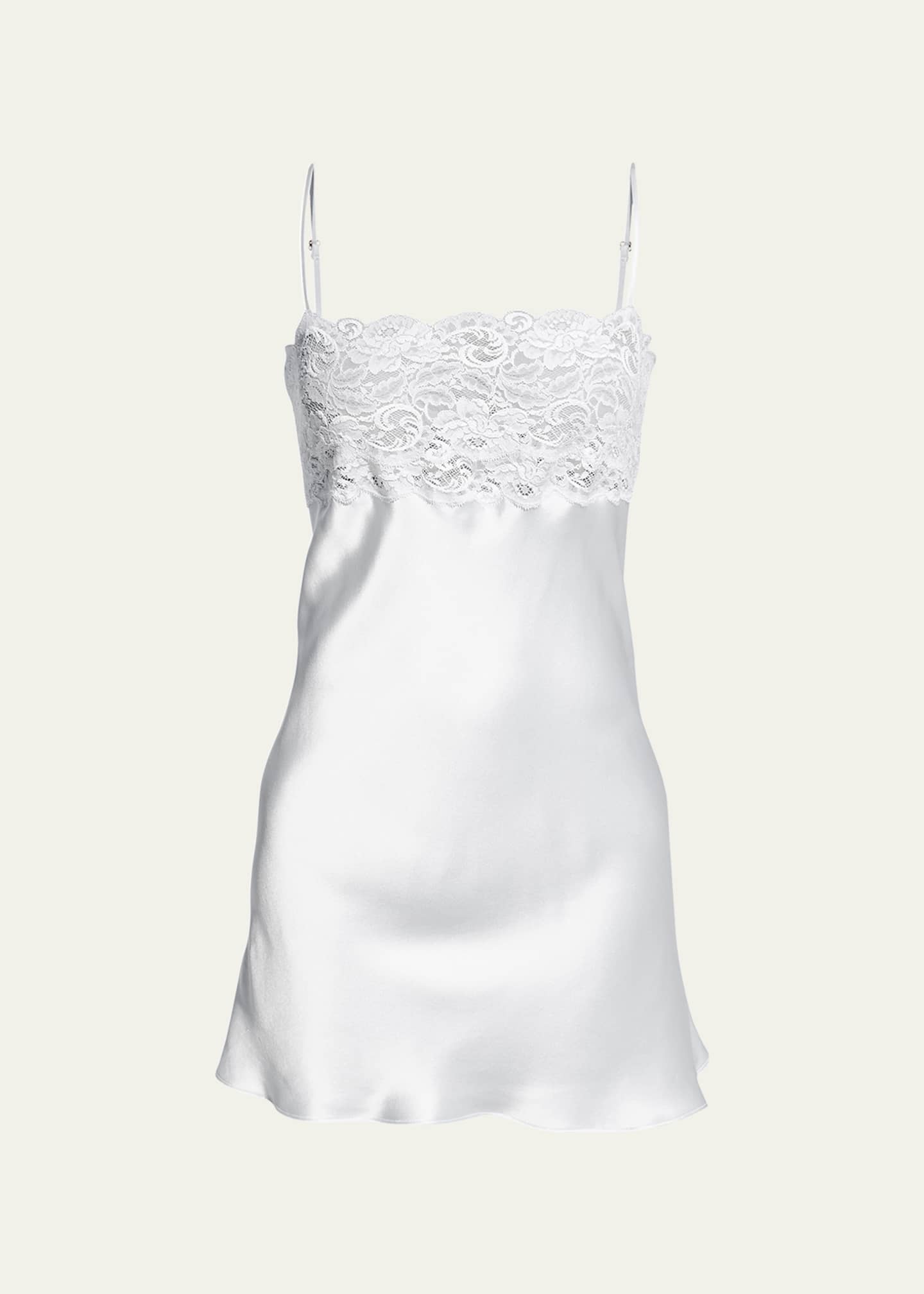 Christine Lingerie Bijoux Lace-Trim Silk Chemise Image 1 of 3