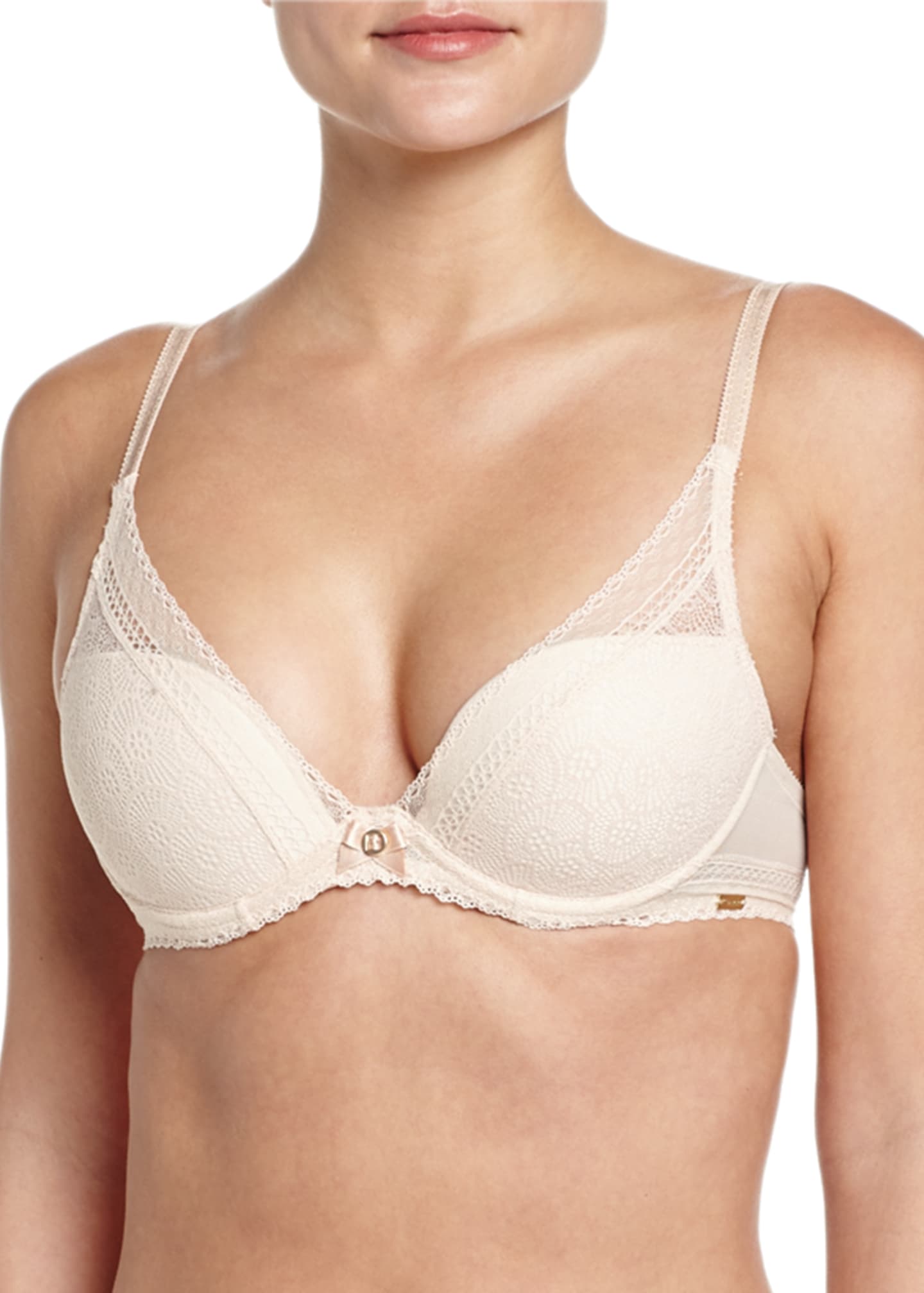 Chantelle Festivite Lace Plunge Bra, Bright Pink Image 3 of 5