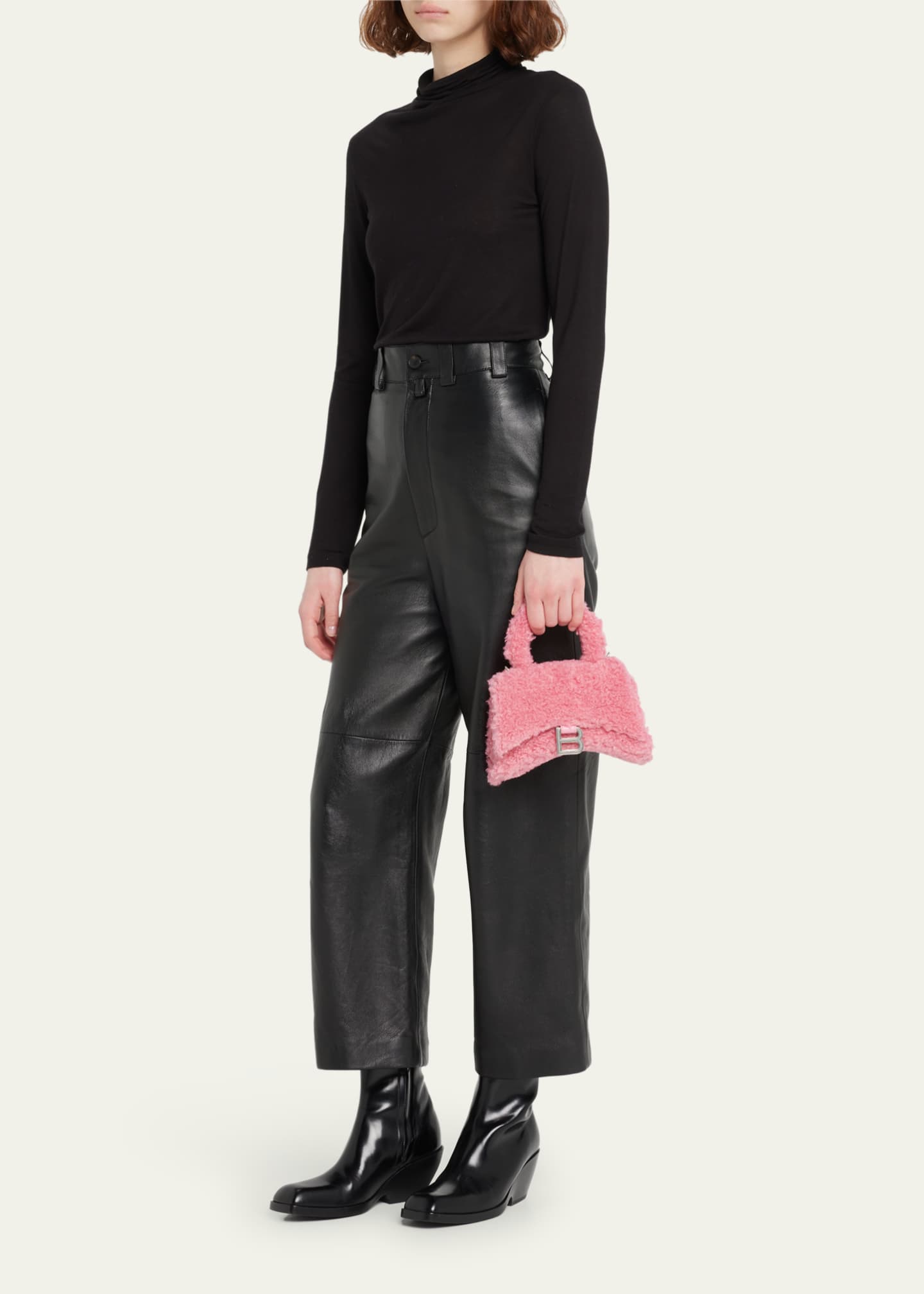 Balenciaga Hourglass XS Furry Shearling TopHandle Bag Bergdorf Goodman