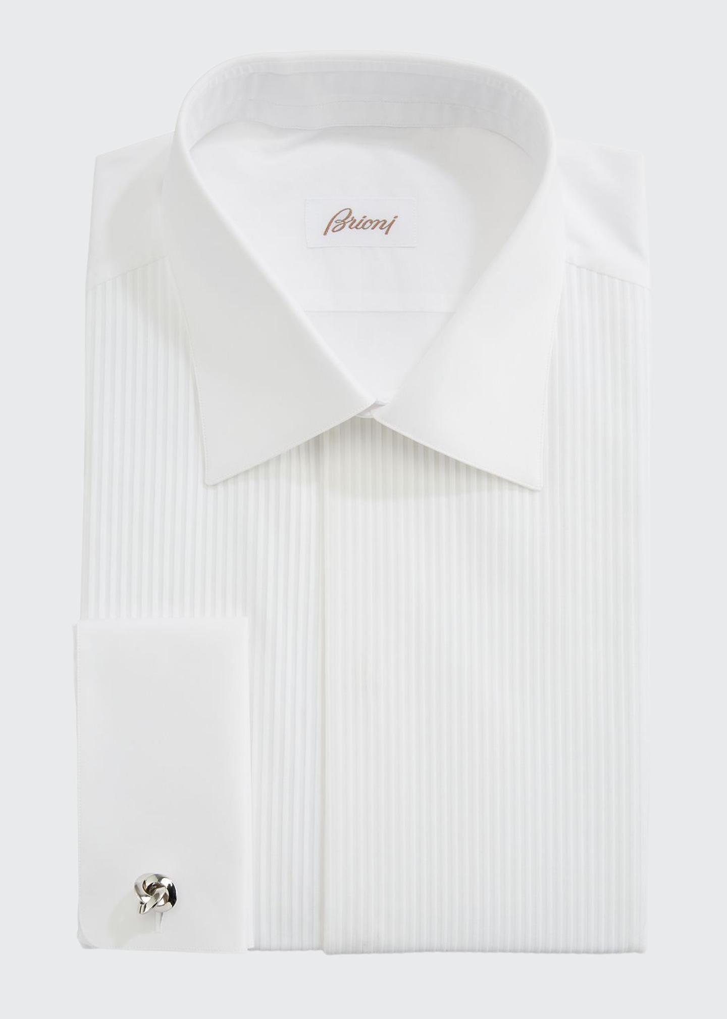 Chemise Habillée Brioni à Manches Françaises - Rayures Bleu Et Blanc, Taille L, Occasion Très Bon état