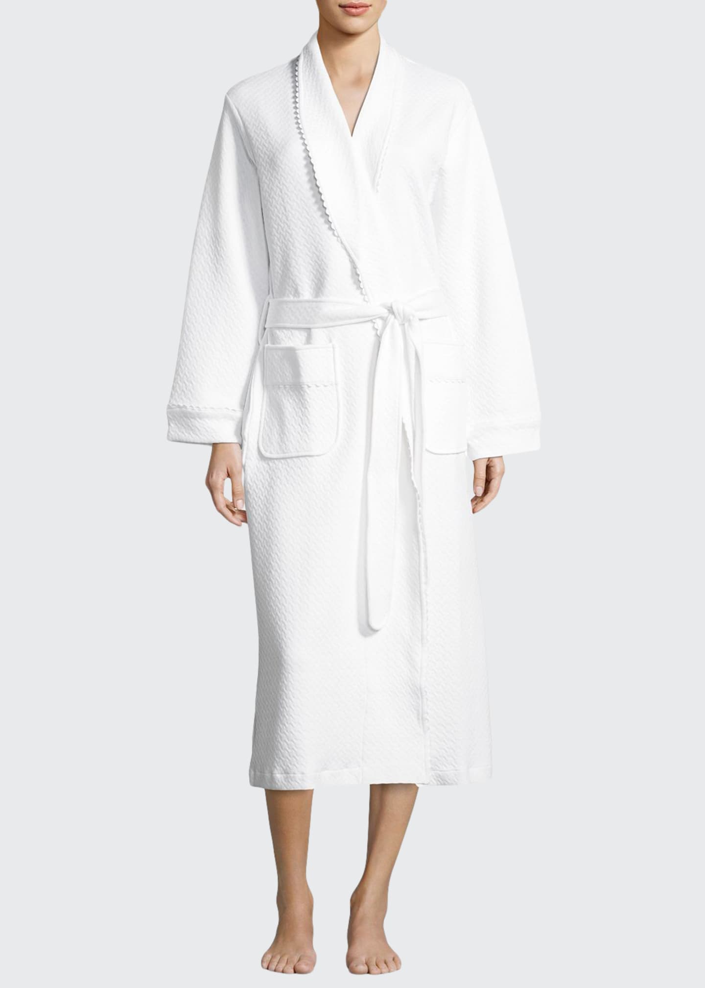 P Jamas Quilted BasketWeave Robe, White Bergdorf Goodman
