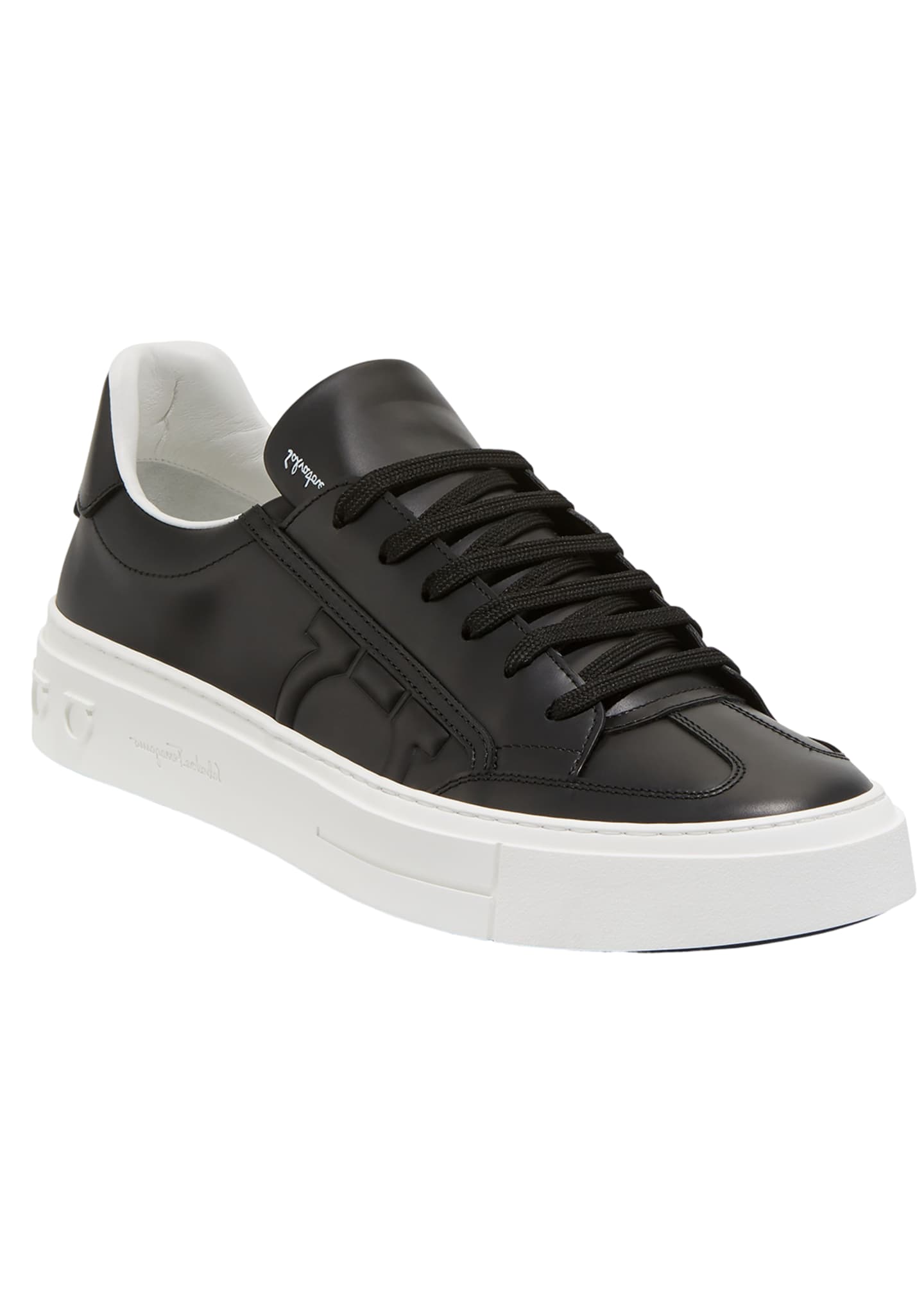 Salvatore Ferragamo Men's Borg Leather Low-Top Sneakers, Black ...