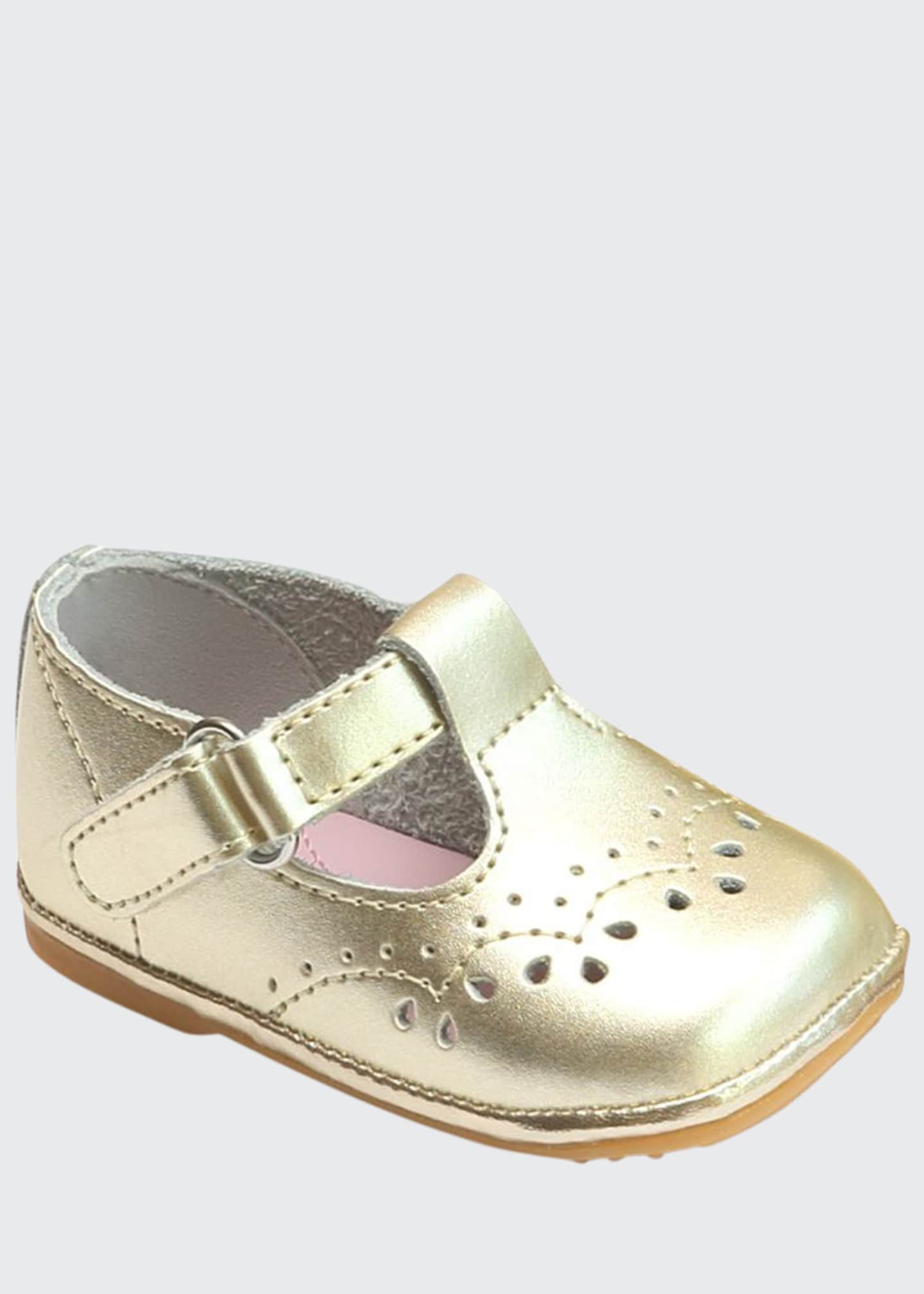 L'Amour Shoes Birdie Metallic Leather T-Strap Brogue Mary Jane, Baby ...