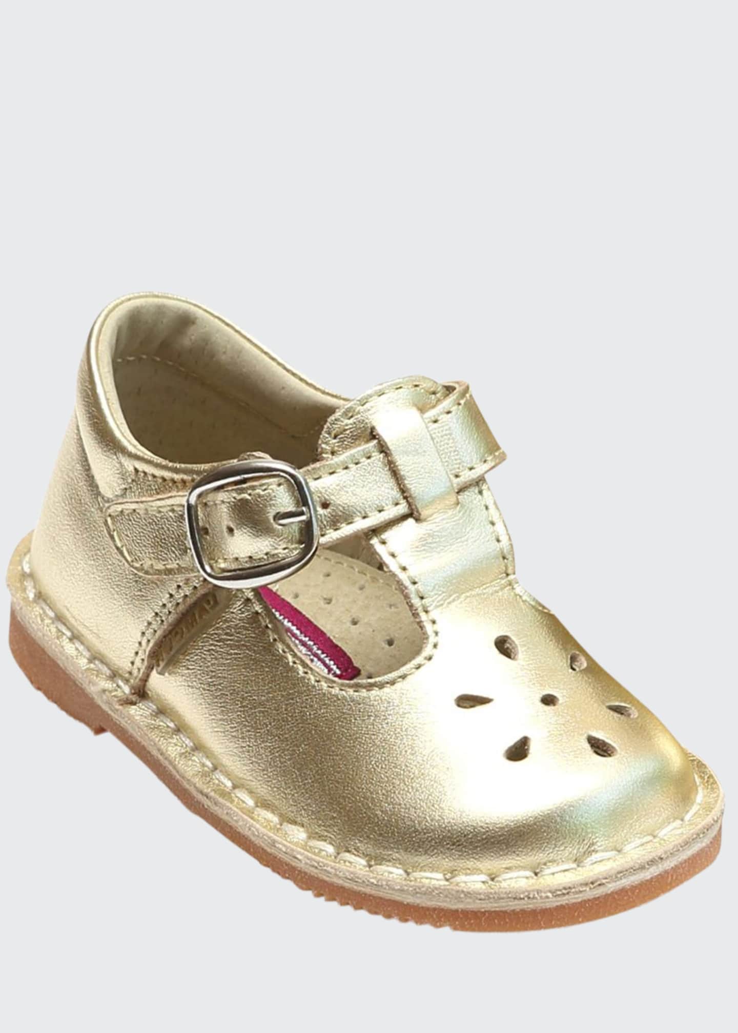 L'Amour Shoes Girl's Joy Metallic Leather Cutout TStrap Mary Jane