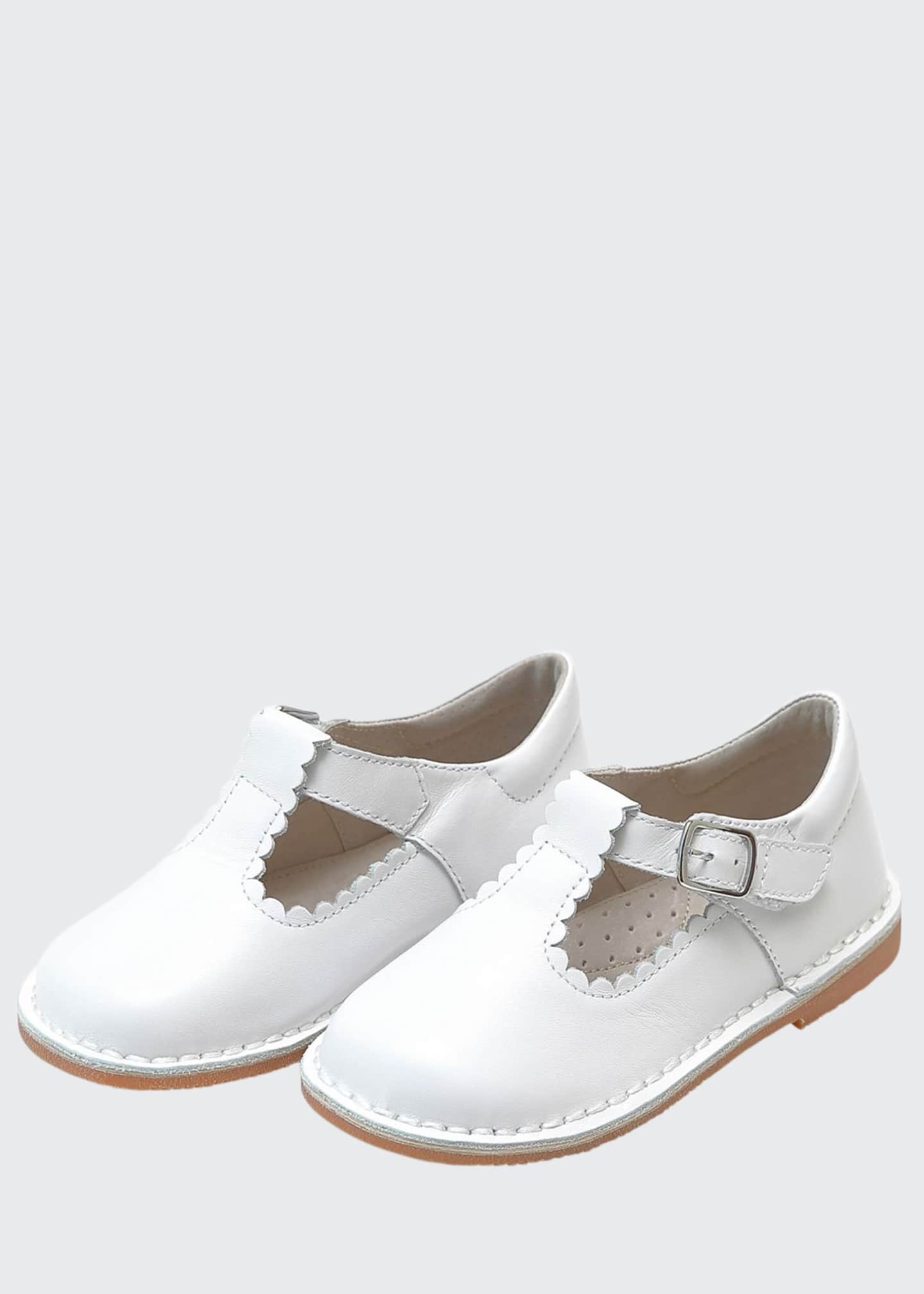 L'Amour Shoes Girl's Selina Scalloped TStrap Leather Mary Janes, Baby