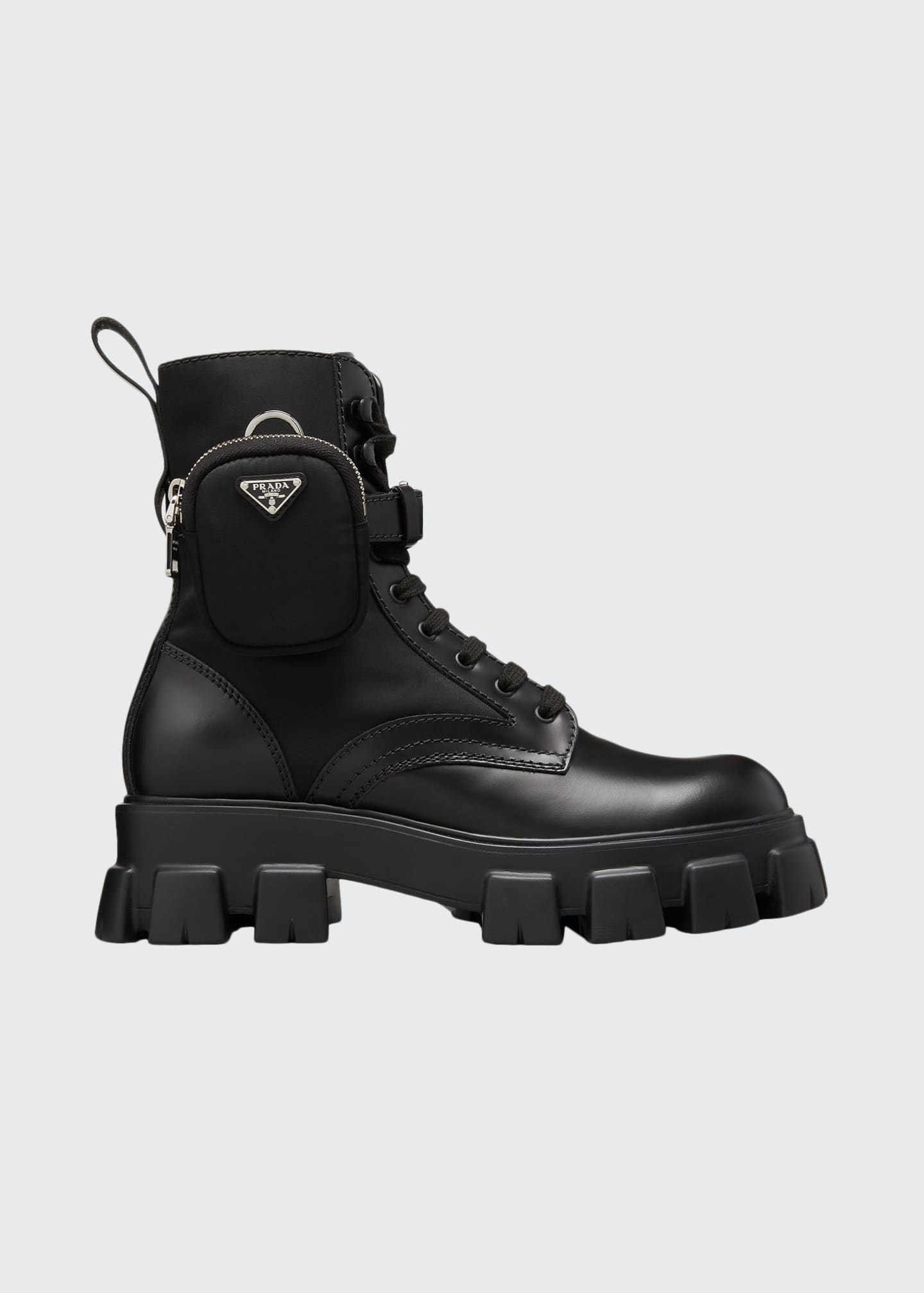 Prada Men's ReNylon & Leather Zip Pocket Combat Boots Bergdorf Goodman