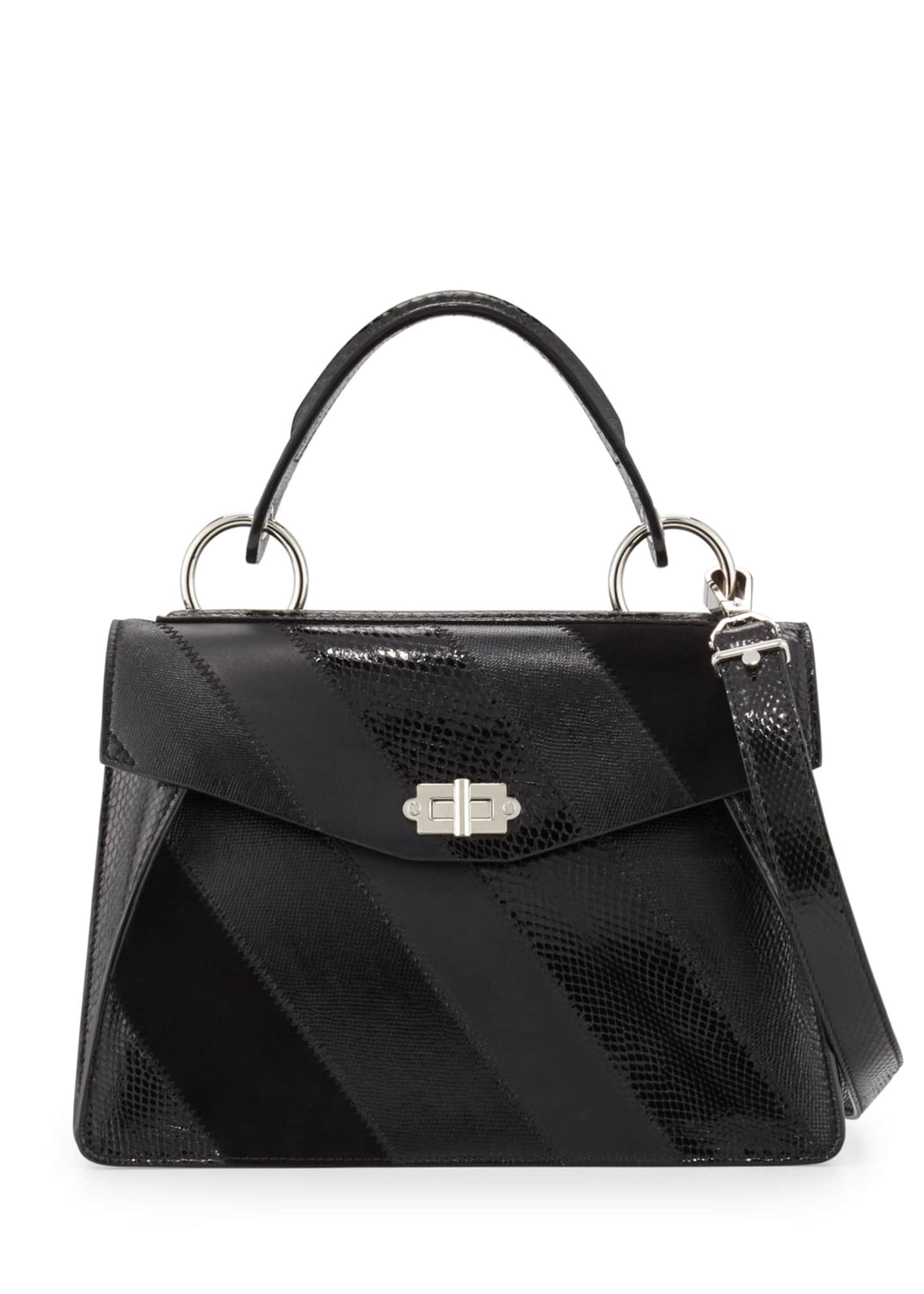 Hava Medium Striped Top Handle Satchel Bag Black