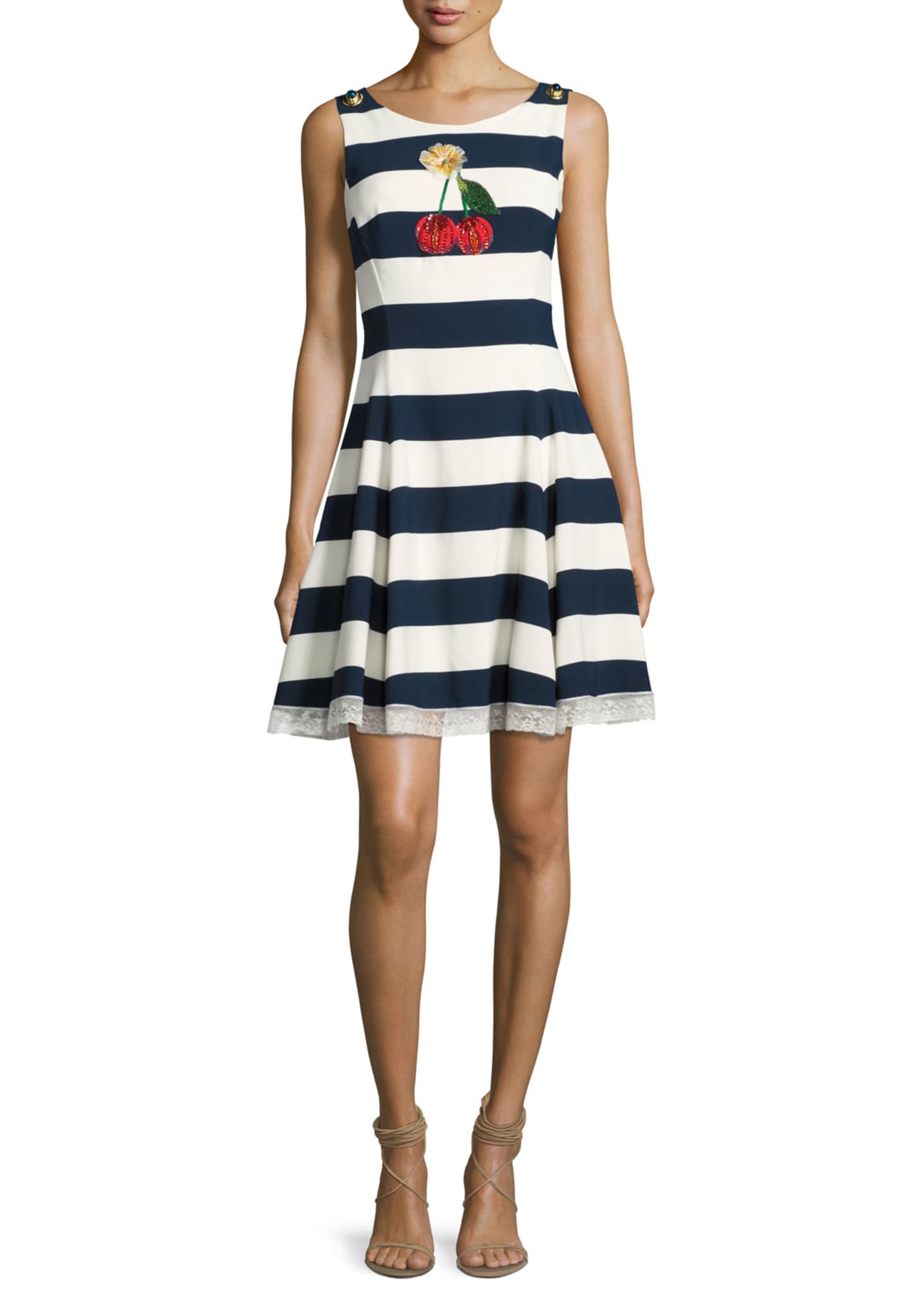 Dolce & Gabbana Cherry-Embroidered Striped A-Line Dress, Blue/White -  Bergdorf Goodman