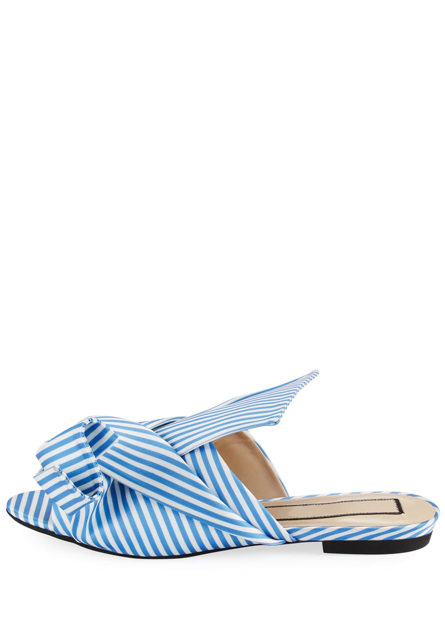 No. 21 Striped Seersucker Satin Slide Sandal, White/Blue - Bergdorf Goodman