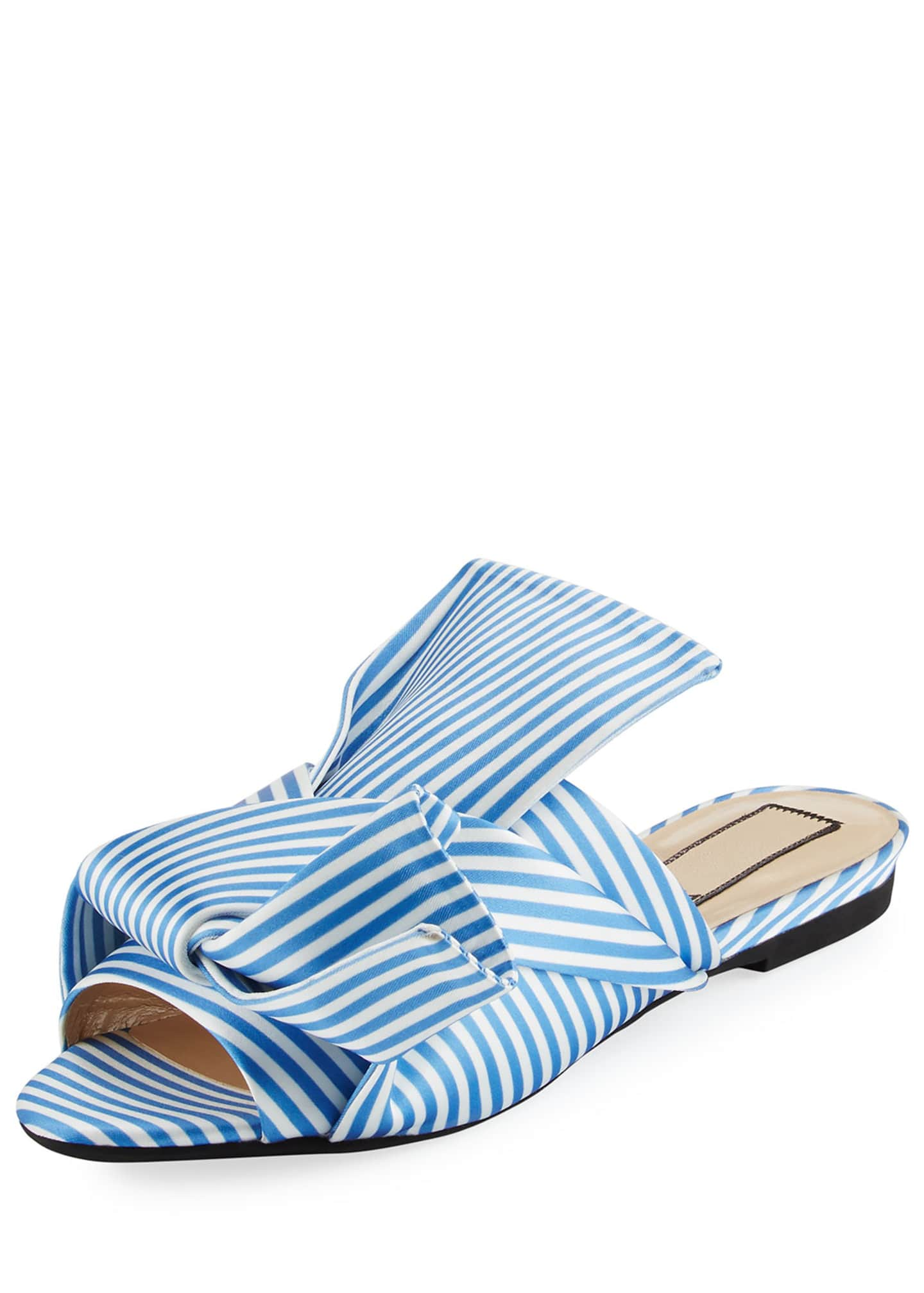 No. 21 Striped Seersucker Satin Slide Sandal, White/Blue - Bergdorf Goodman