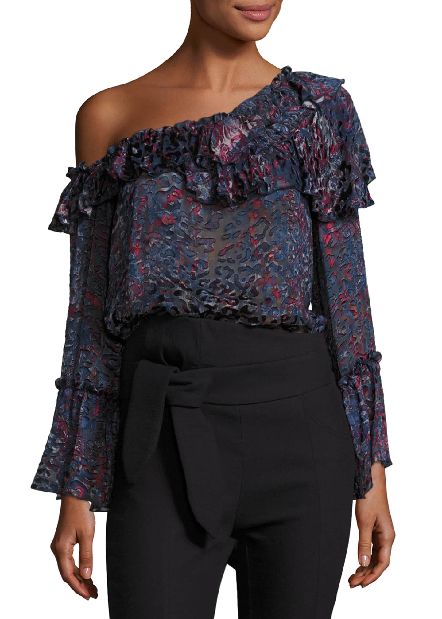 One shoulder ruffle blouse cheap