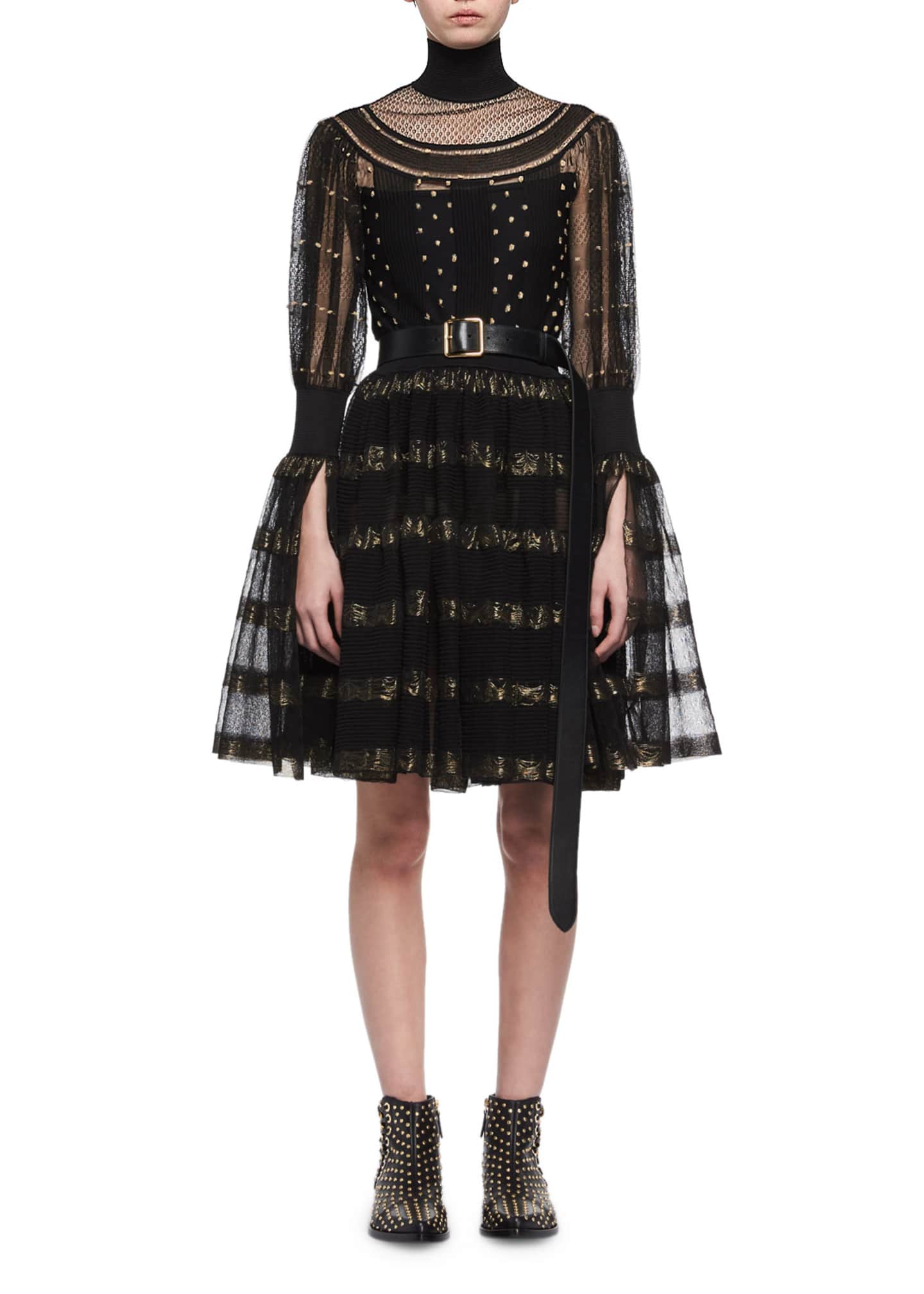 Metallic Striped Lace Cocktail Dress Black Gold
