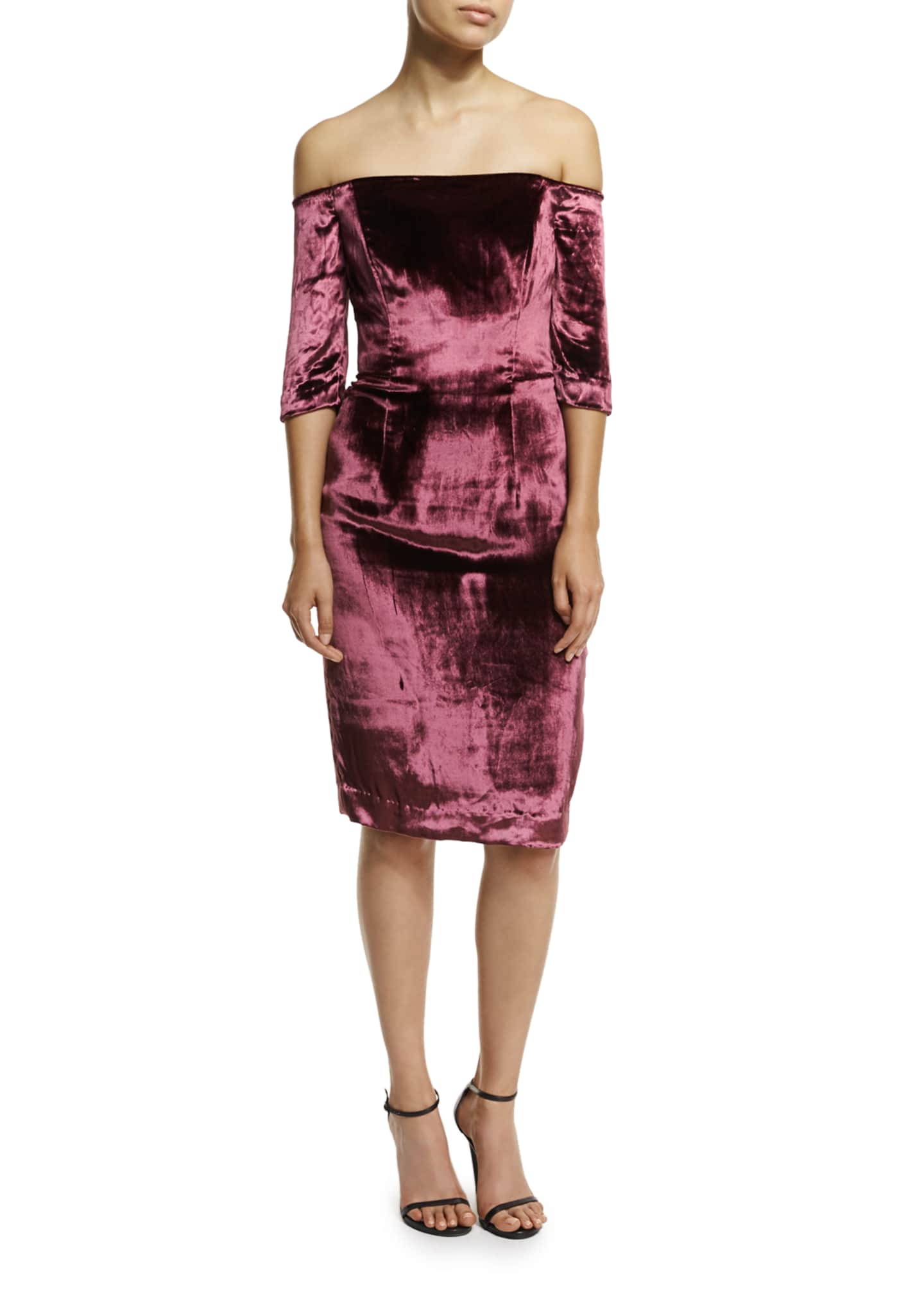 Slim Off the Shoulder Panne Velvet Cocktail Dress