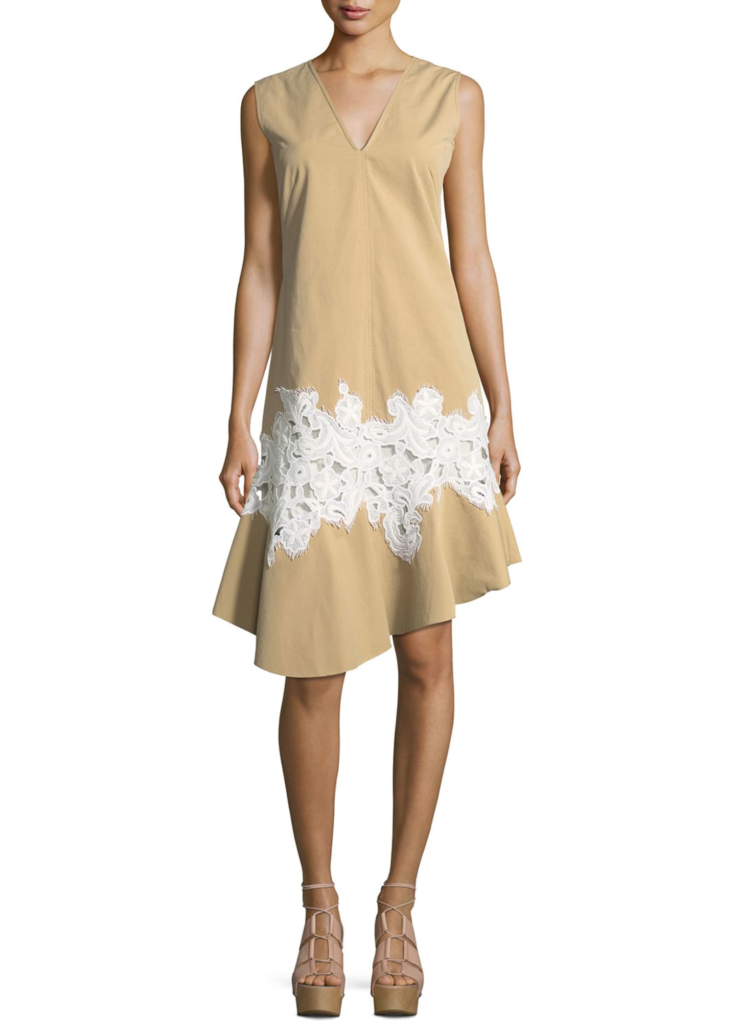 Derek Lam Twill Lace Inset V Neck Dress Bergdorf Goodman