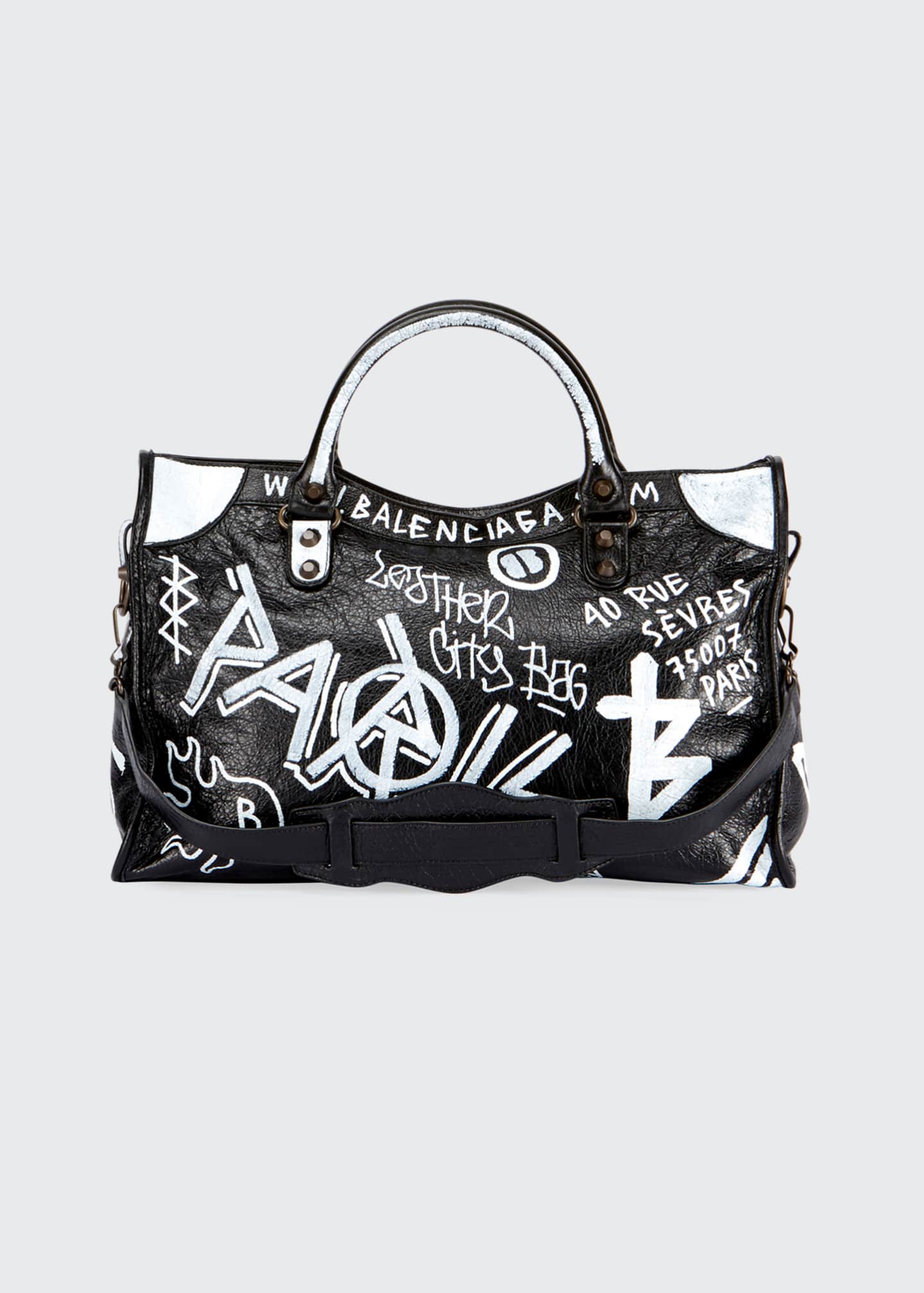 balenciaga classic city aj small graffiti satchel bag