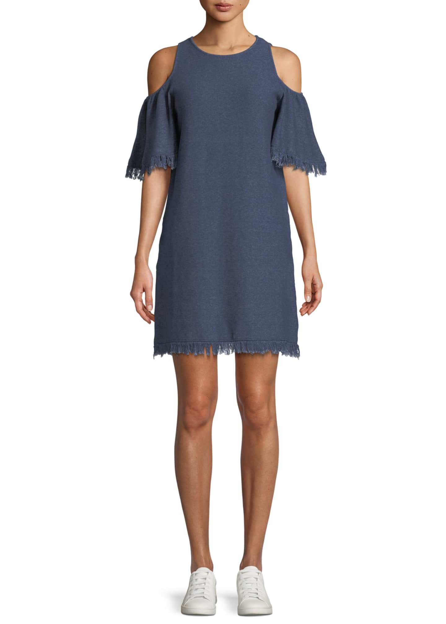 Milly DenimKnit ColdShoulder Fringe Dress Bergdorf Goodman