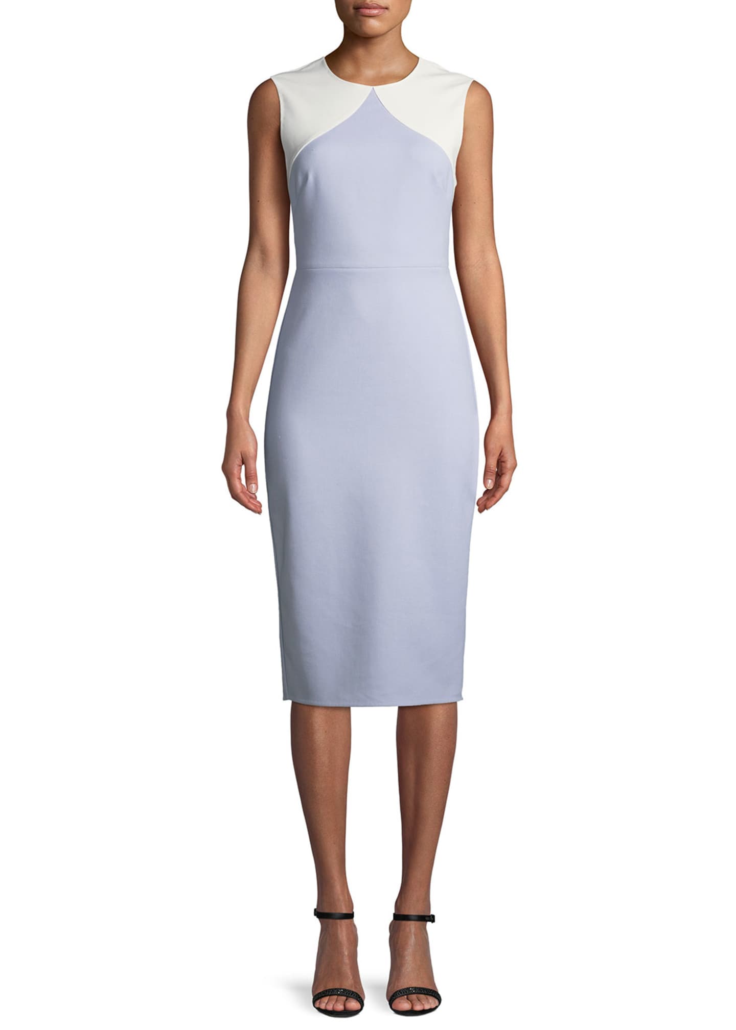 Colorblock Sleeveless Body Con Midi Sheath Dress