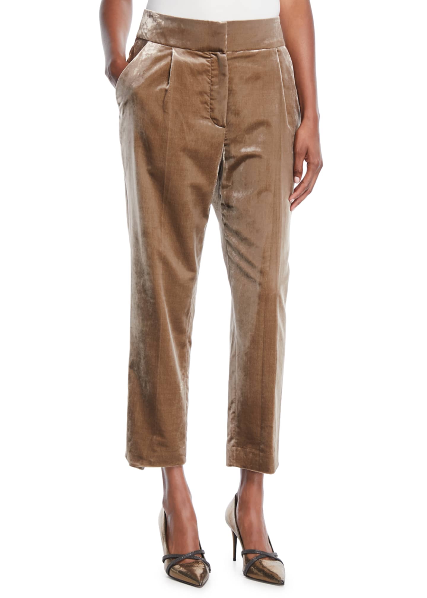 High Rise Straight Leg Crushed Velvet Pants
