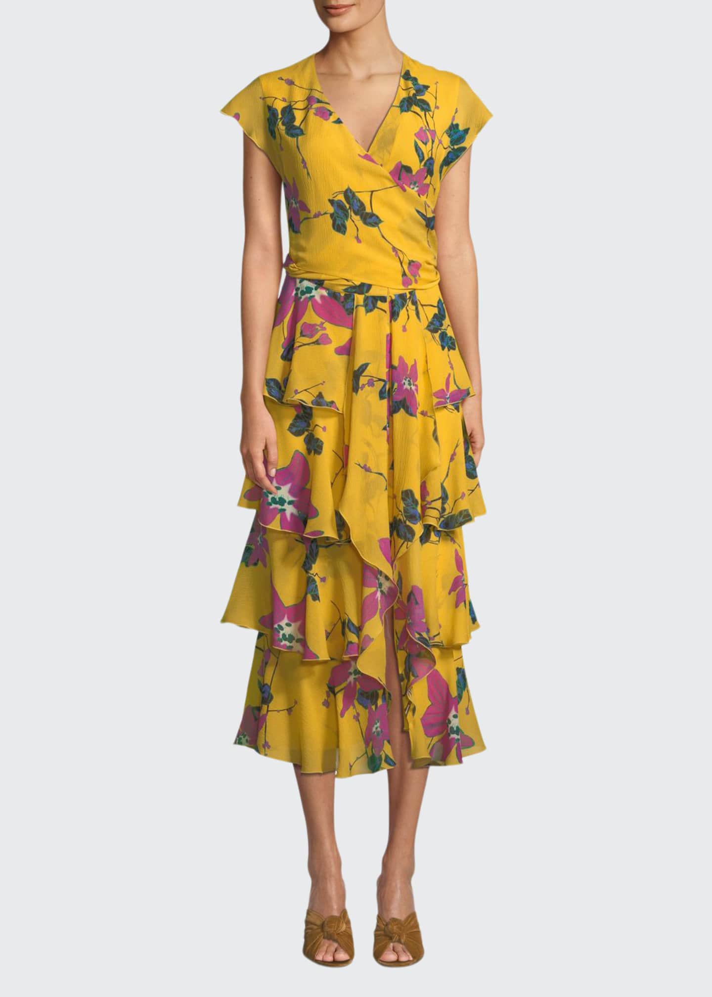 floral georgette ruffled wrap dress