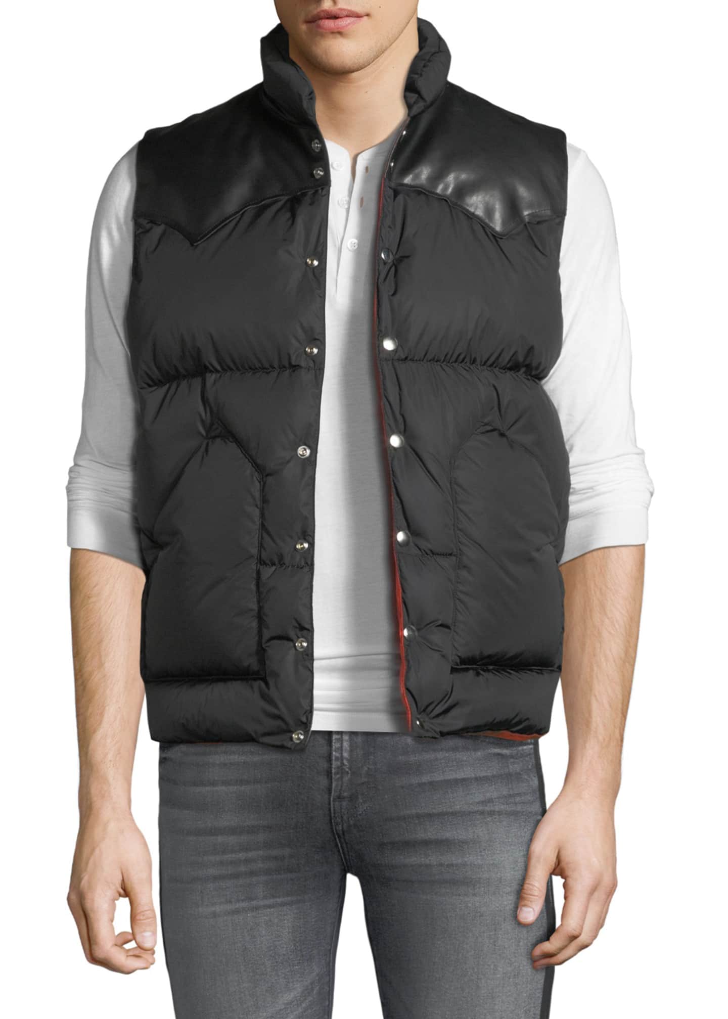 Men s Leather Trim Down Puffer Vest