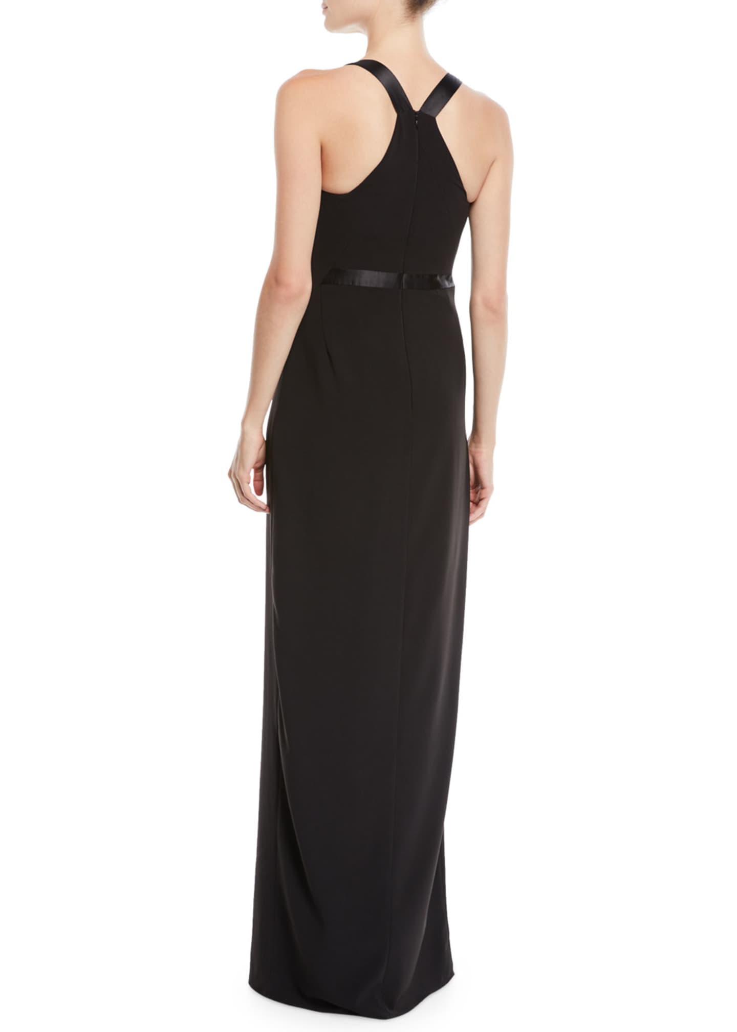 Halston Heritage Crepe V-Neck Gown w/ Satin Contrast - Bergdorf Goodman