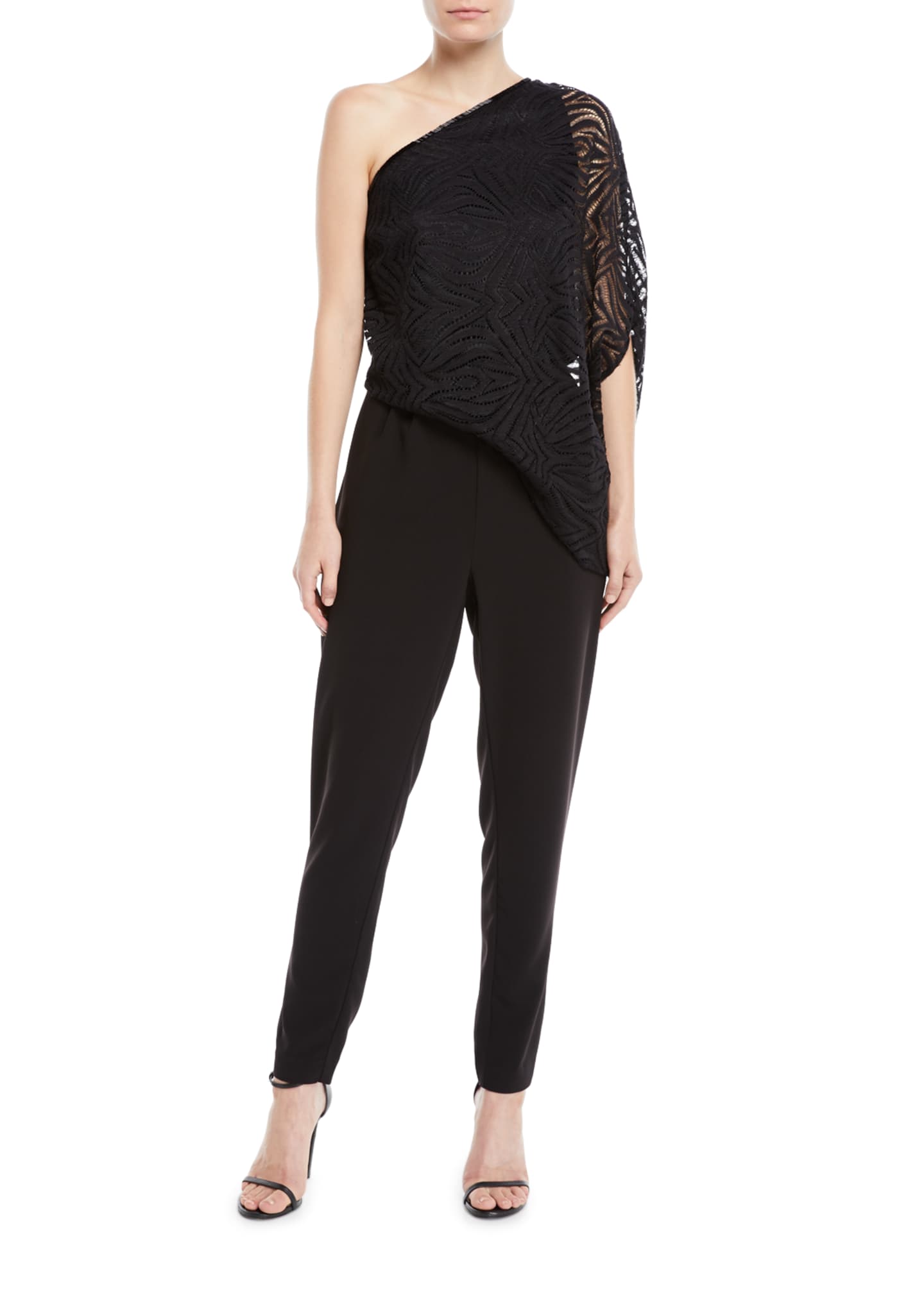 one shoulder lace jumpsuit