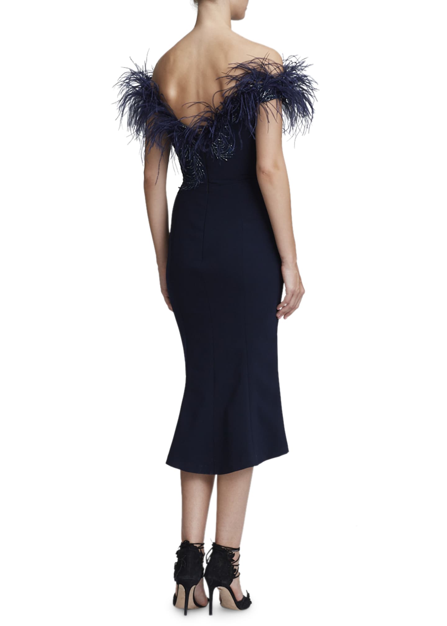 Marchesa Off The Shoulder Ostrich Feather Trim Cocktail Dress Bergdorf Goodman