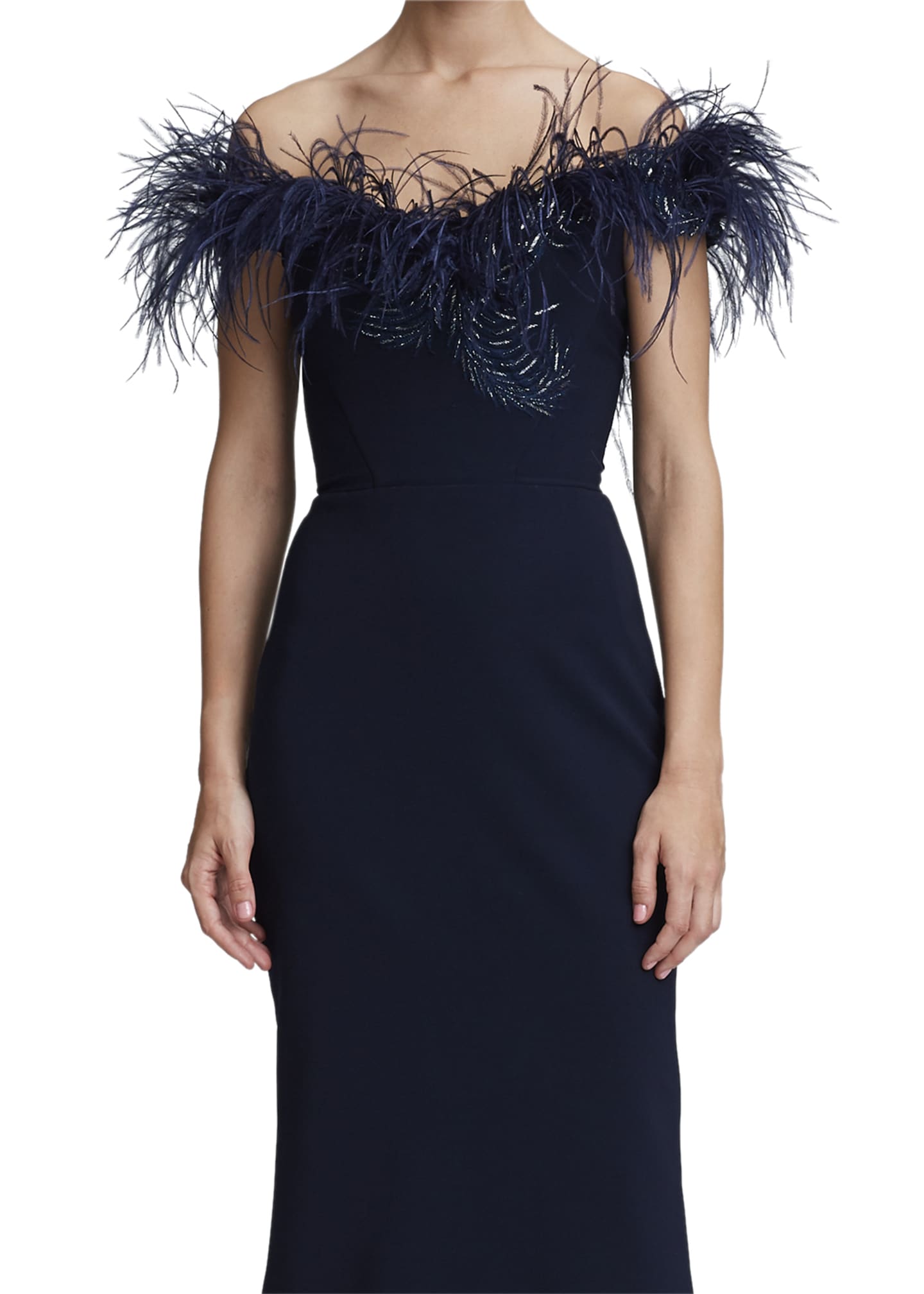 Marchesa Off-The-Shoulder Ostrich-Feather Trim Cocktail Dress ...