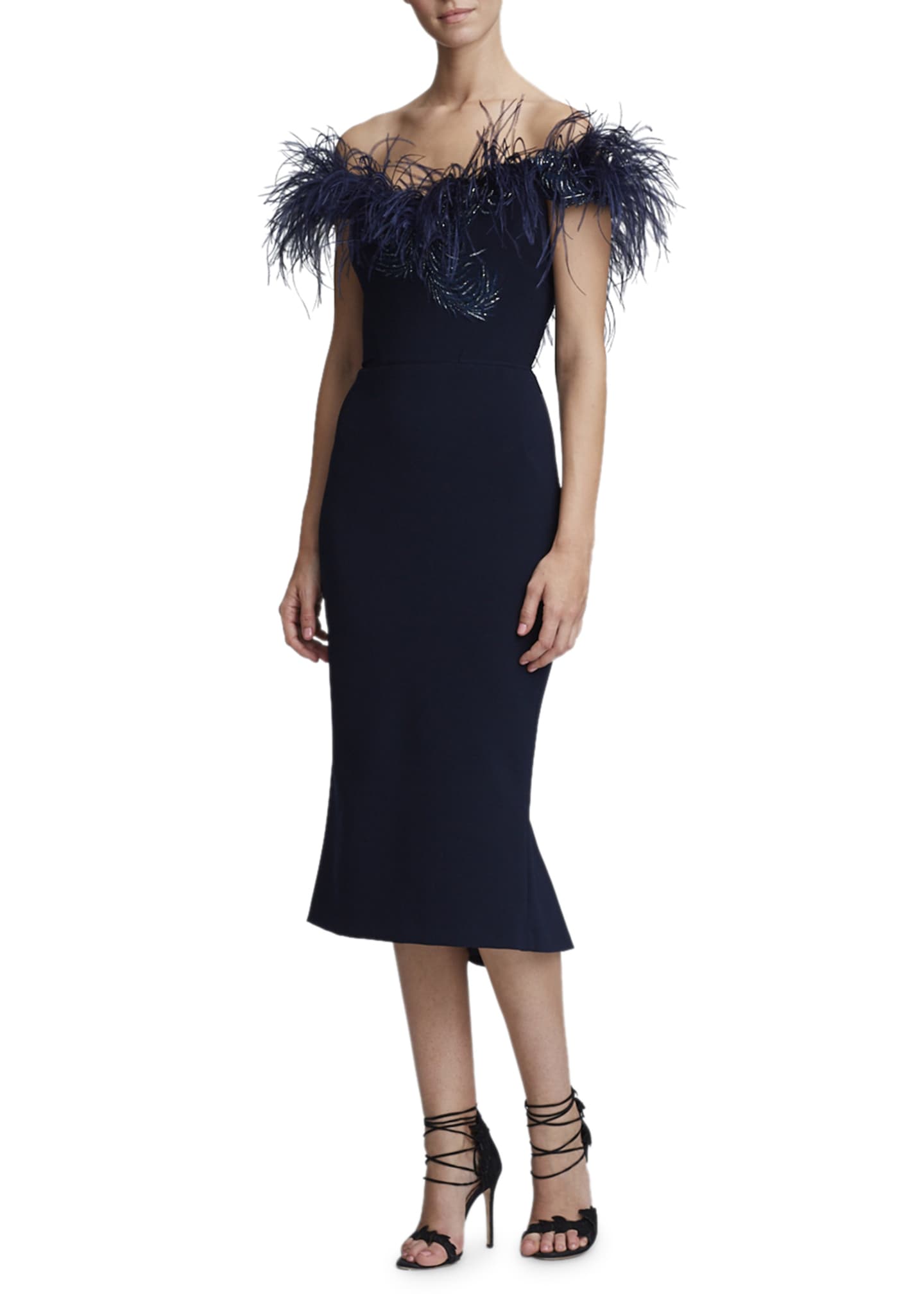 Marchesa Off The Shoulder Ostrich Feather Trim Cocktail Dress Bergdorf Goodman