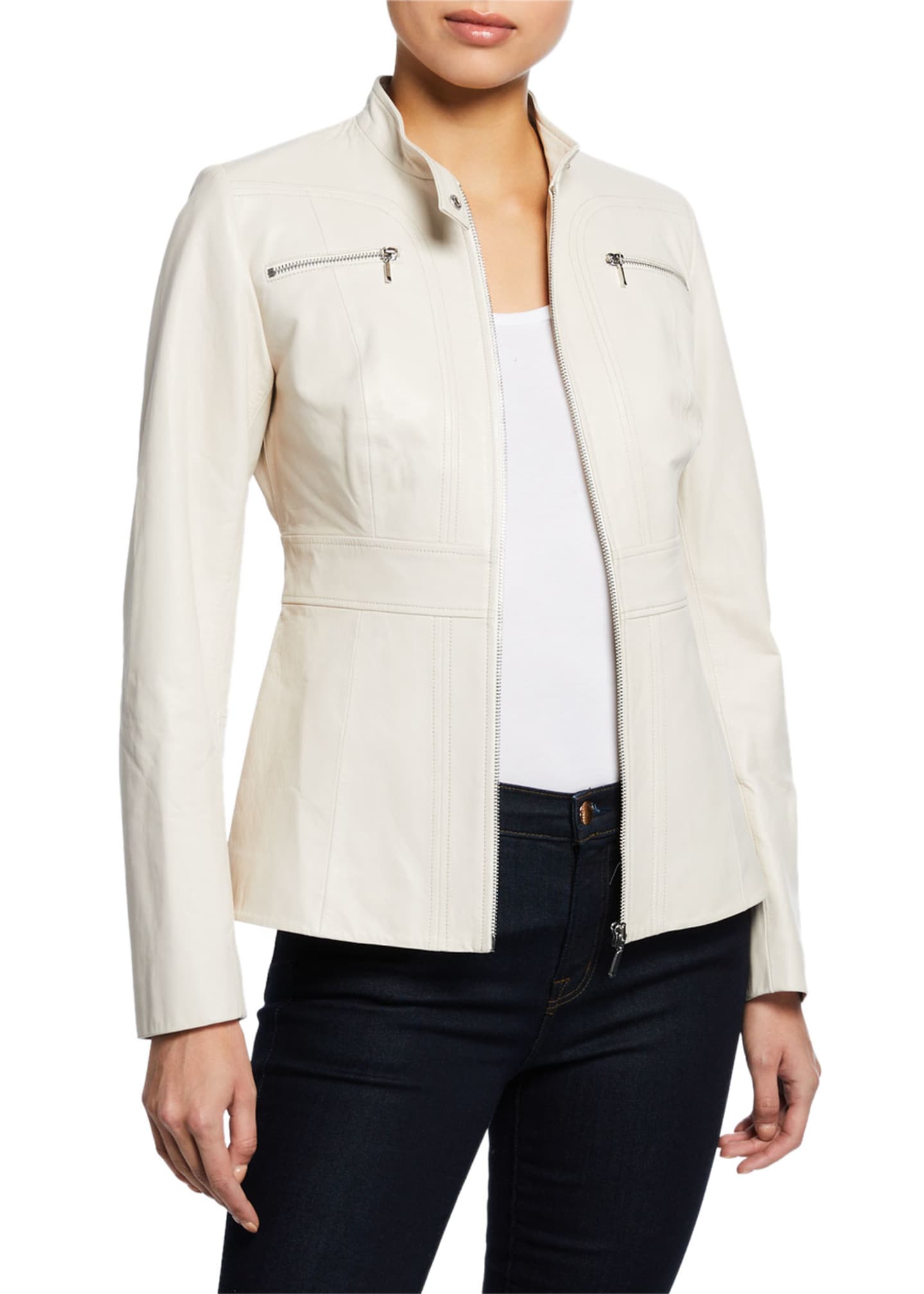 Elie Tahari Sage Zip-Front Leather Moto Jacket - Bergdorf Goodman