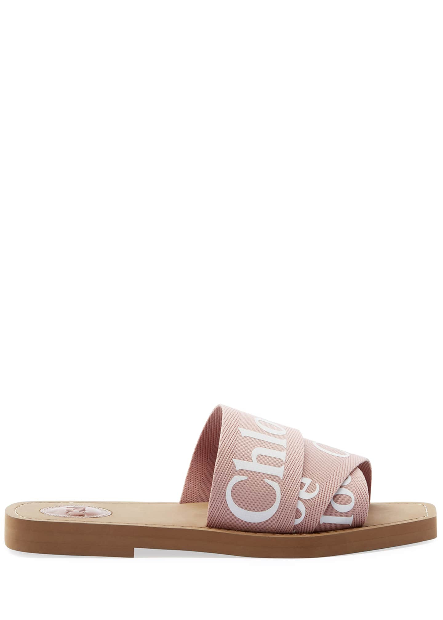 chloe woody flat logo ribbon slide sandals