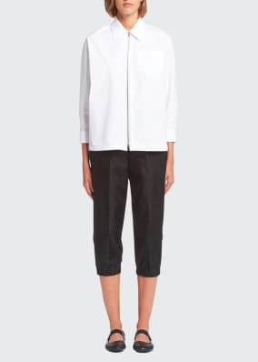 Solid Poplin Zip-Up Blouse