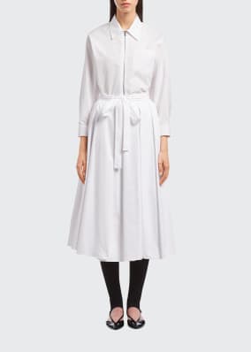 Pleated Poplin Belted Midi Skirt