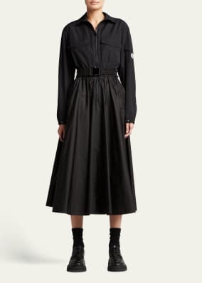 Belted Zip-Up Midi Dress