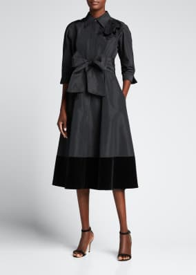 Taffeta Shirtdress w/ Velvet Trim