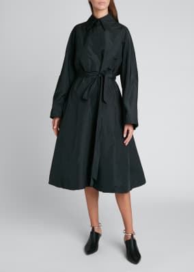 Taffeta Cutout-Back Belted Trench Coat