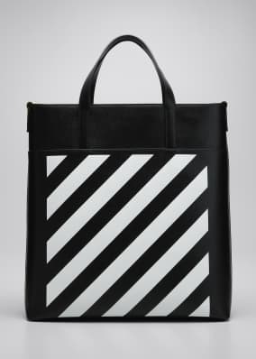 Men's Diagonal Stripe Leather Tote Bag