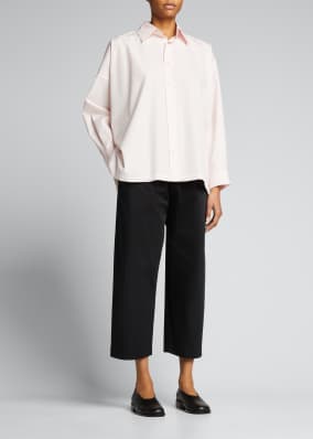 Wide A-Line Poplin Shirt With Collar