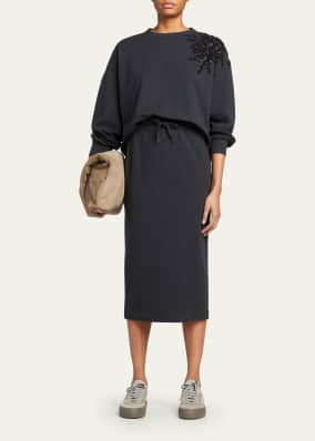 Drawstring Felpa Jersey Midi Skirt